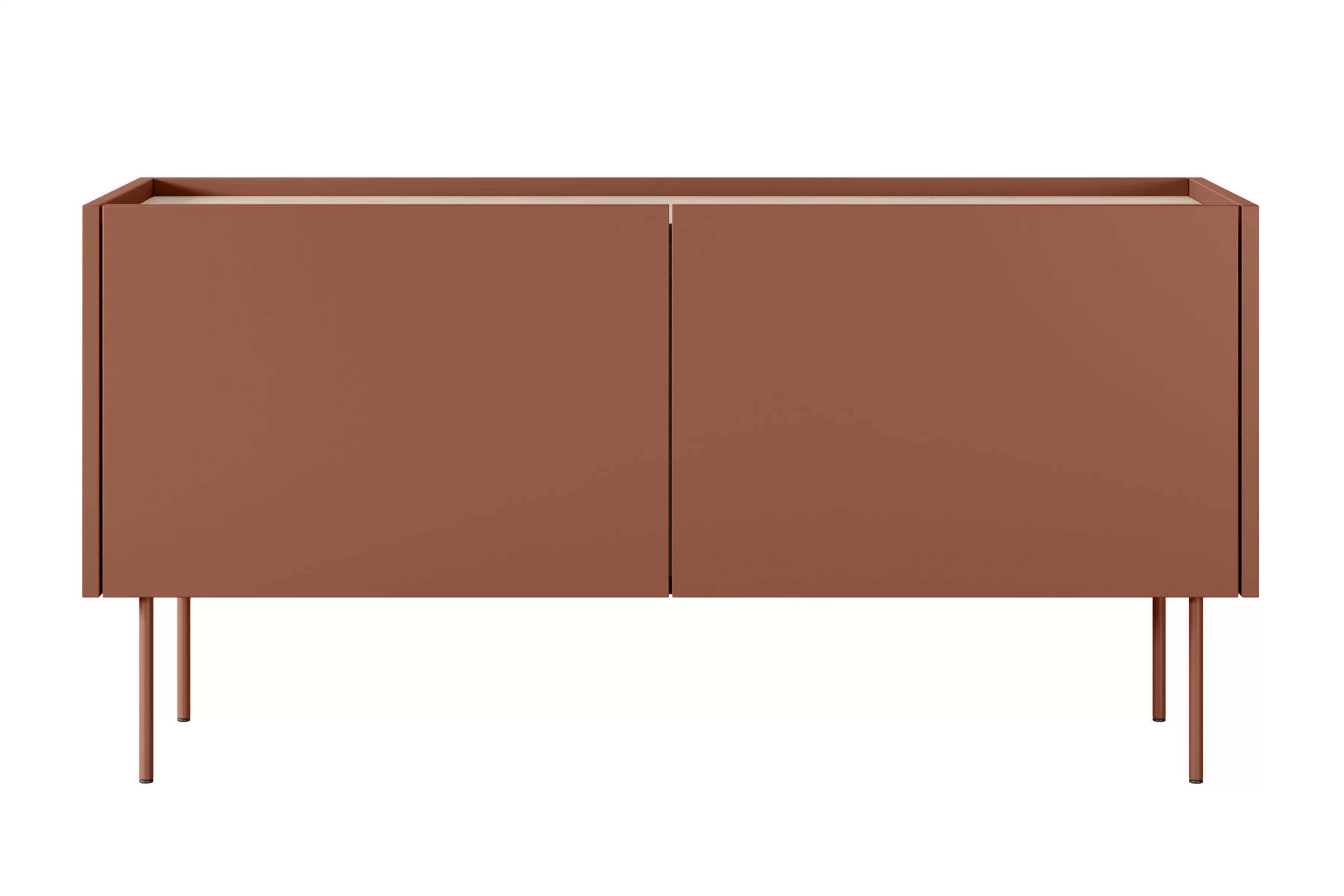 TV stolík Desin 120 cm s kovovými nohami - červená / keramická červená / dub nagano TV skrinka Desin 120 cm z metalowymi nogami - Červený / ceramic red / Dub nagano