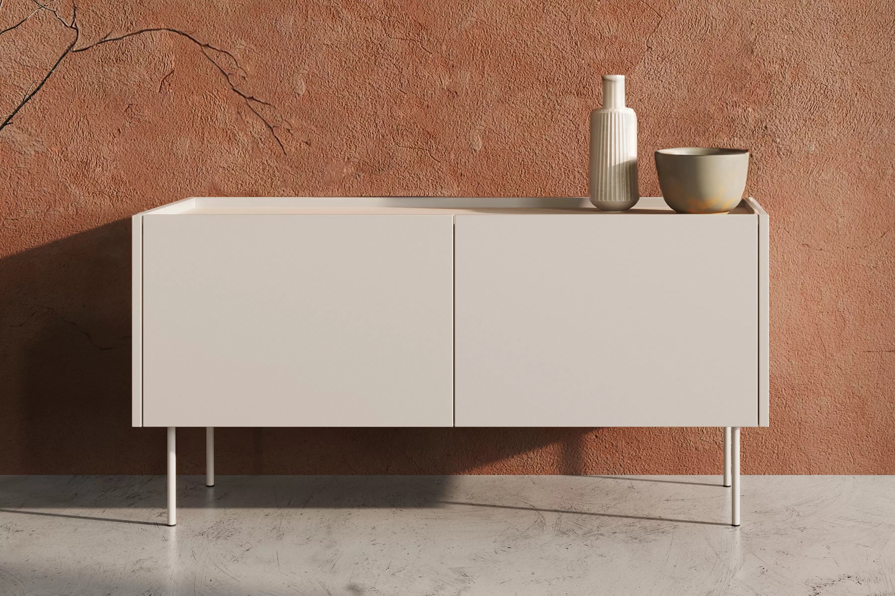 TV skrinka Desin 120 cm s kovovými nohami - kašmír / dub nagano TV skrinka Desin 120 cm z metalowymi nogami - kašmír / Dub nagano