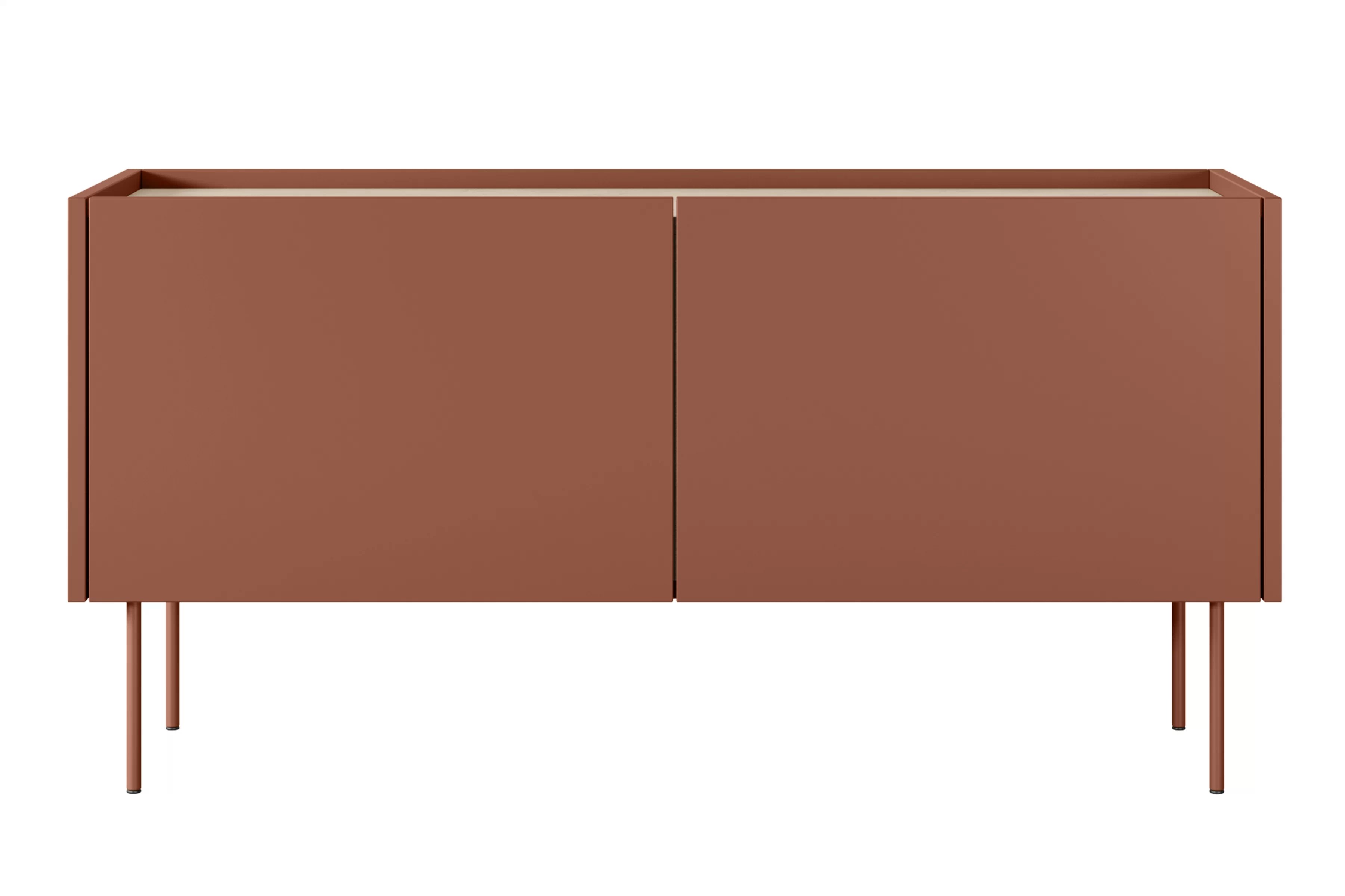 TV stolík Desin 120 cm s ukrytou zásuvkou - ceramic red / dub nagano TV skrinka Desin 120 cm z ukryta szuflada i metalowymi nogami - ceramic red / Dub nagano