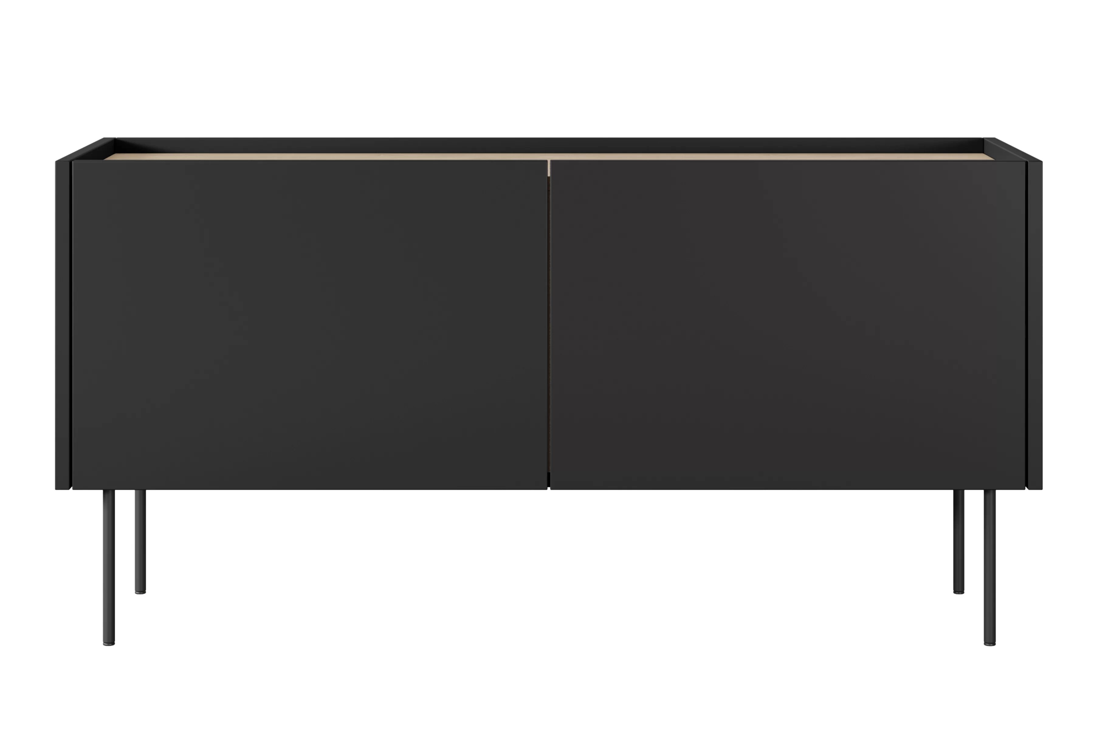 TV stolek Desin 120 cm se skrytou zásuvkou a kovovými nohami - černý mat / dub nagano skříňka RTV Desin 120 cm z ukryta szuflada i metalowymi nogami - černá mat / dub nagano