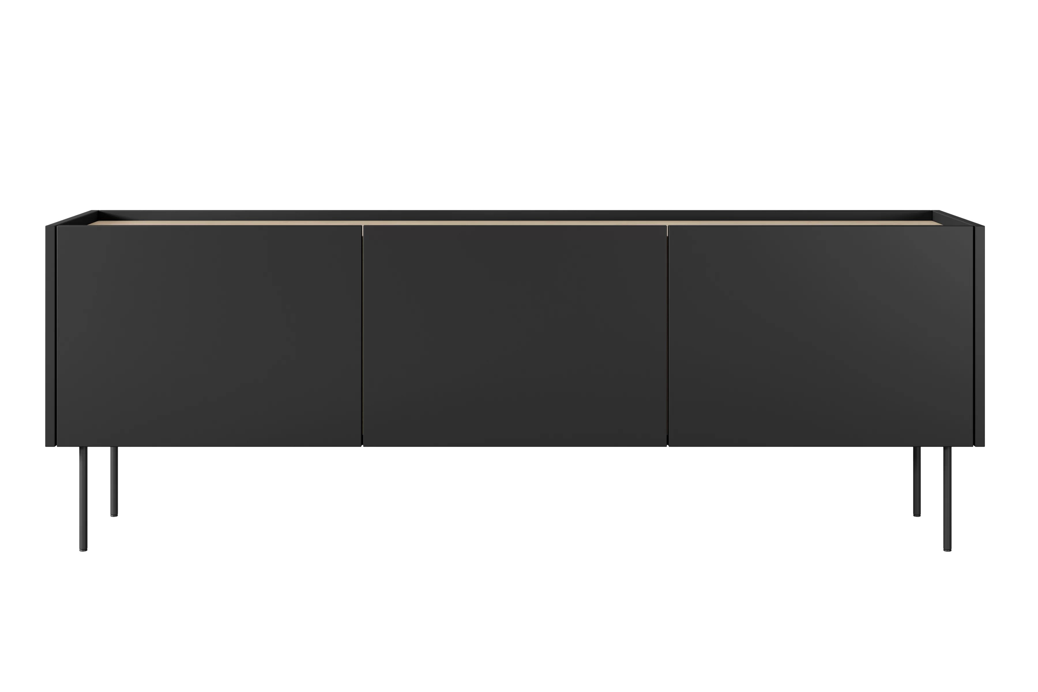 TV stolík Desin 170 cm s 2 skrytými zásuvkami - čierny mat / dub nagano TV skrinka Desin 170 cm z 2 ukrytymi zásuvkami - Čierny mat / Dub nagano