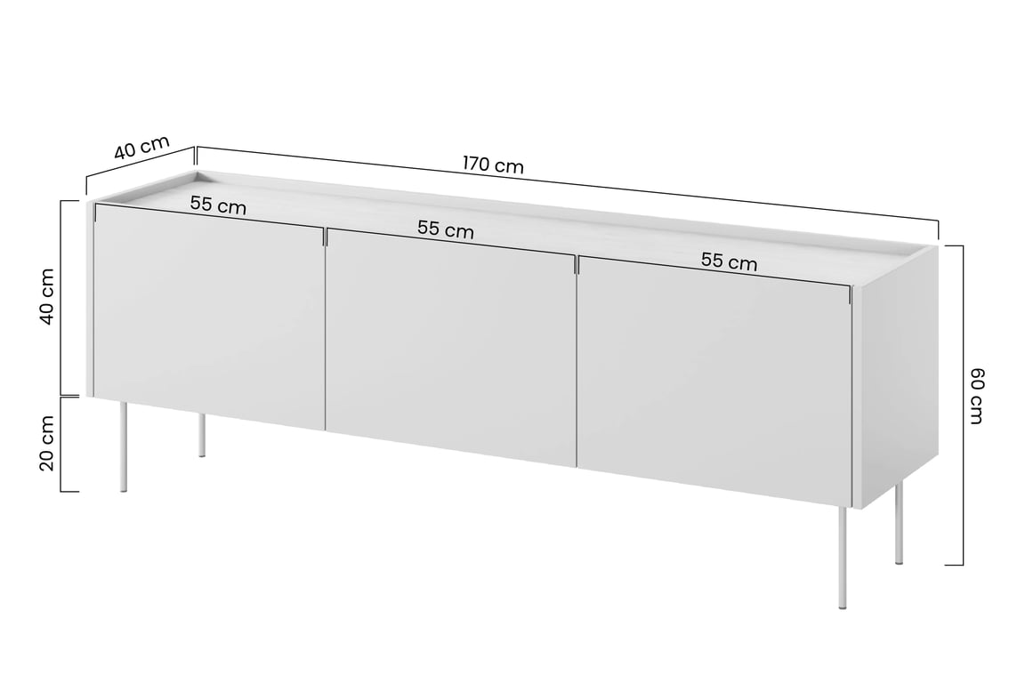 Comodă TV cu trei uși Desin 170 cm- roșu ceramic / stejar nagano Dulap TV Desin 170 cm z metalowymi nogami - ceramic red / stejar nagano