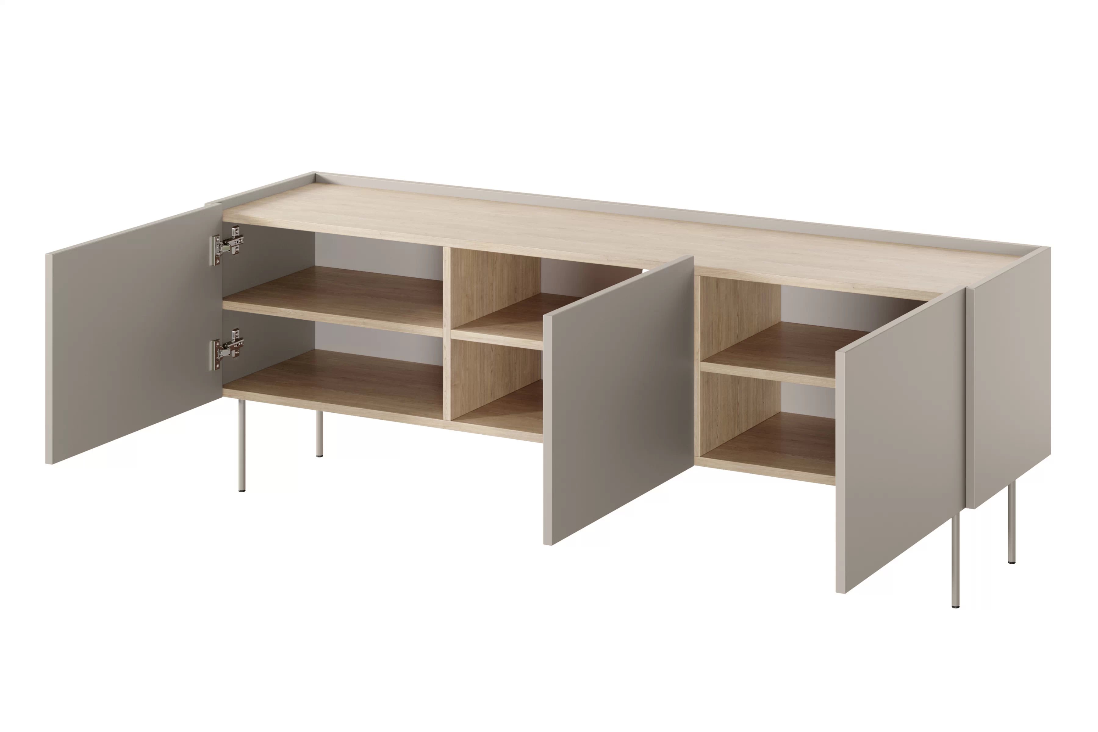 TV stolík Desin 170 cm s kovovými nohami - kašmír / dub nagano TV skrinka Desin 170 cm z metalowymi nogami - kašmír / Dub nagano