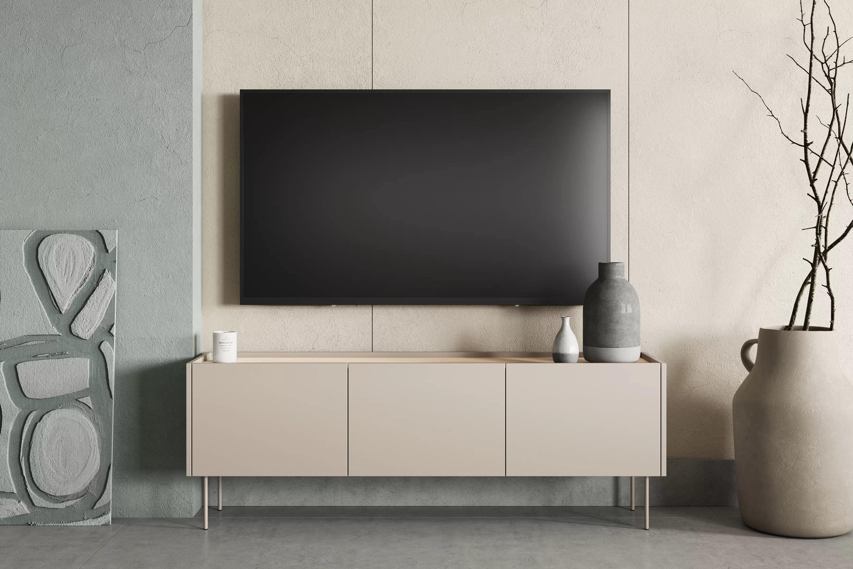 TV stolík Desin 170 cm s kovovými nohami - kašmír / dub nagano TV skrinka Desin 170 cm z metalowymi nogami - kašmír / Dub nagano