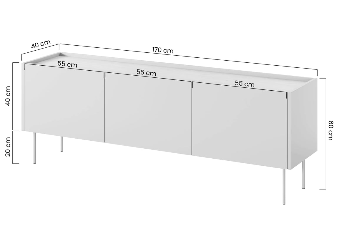 TV stolík Desin 170 cm s ukrytou zásuvkou - čierny mat / dub nagano TV skrinka Desin 170 cm z ukryta szuflada i metalowymi nogami - Čierny mat / Dub nagano