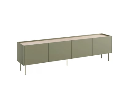 TV skrinka Desin 220 cm s kovovými nohami - olivová / dub nagano