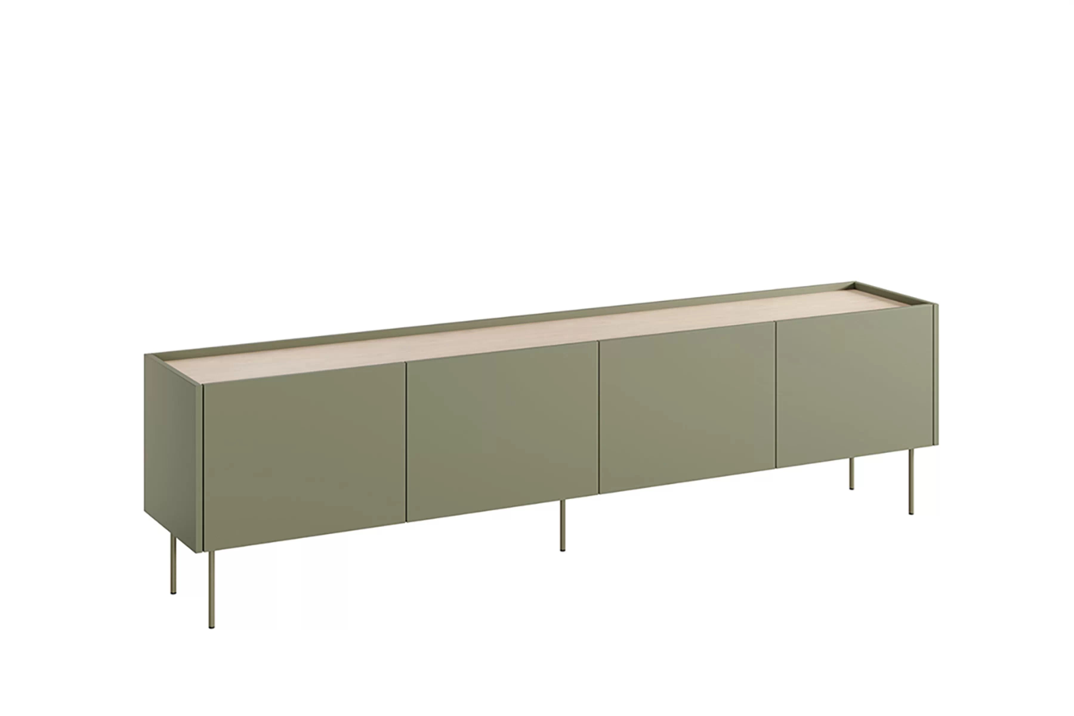 TV skrinka Desin 220 cm s kovovými nohami - olivová / dub nagano TV skrinka Desin 220 cm z metalowymi nogami - Oliva / Dub nagano