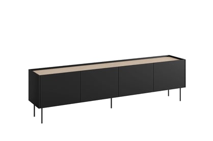 TV stolík Desin 220 cm s kovovými nohami - čierny mat / dub nagano TV skrinka Desin 220 cm z metalowymi nogami - Čierny mat / Dub nagano