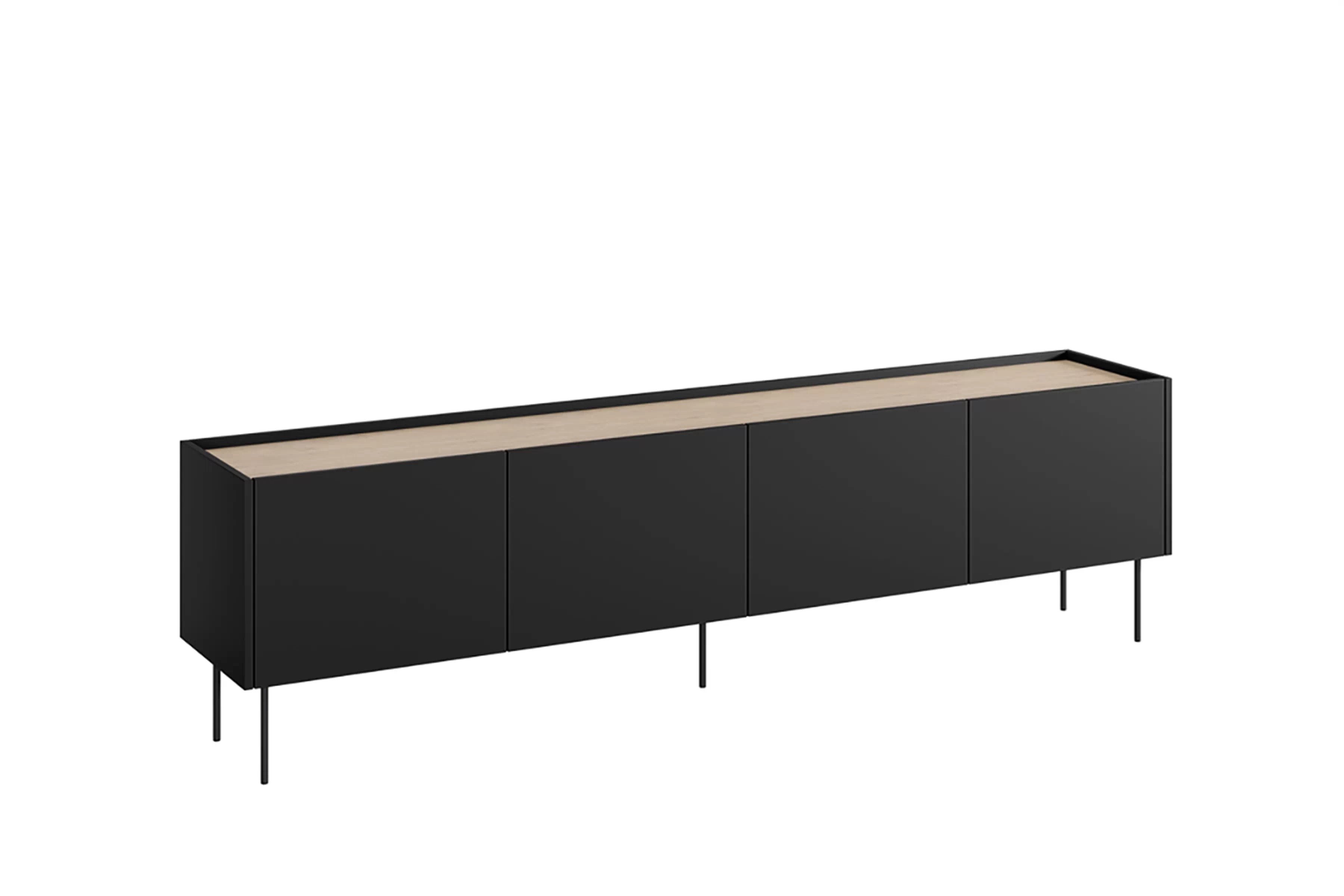 TV stolík Desin 220 cm s kovovými nohami - čierny mat / dub nagano TV skrinka Desin 220 cm z metalowymi nogami - Čierny mat / Dub nagano