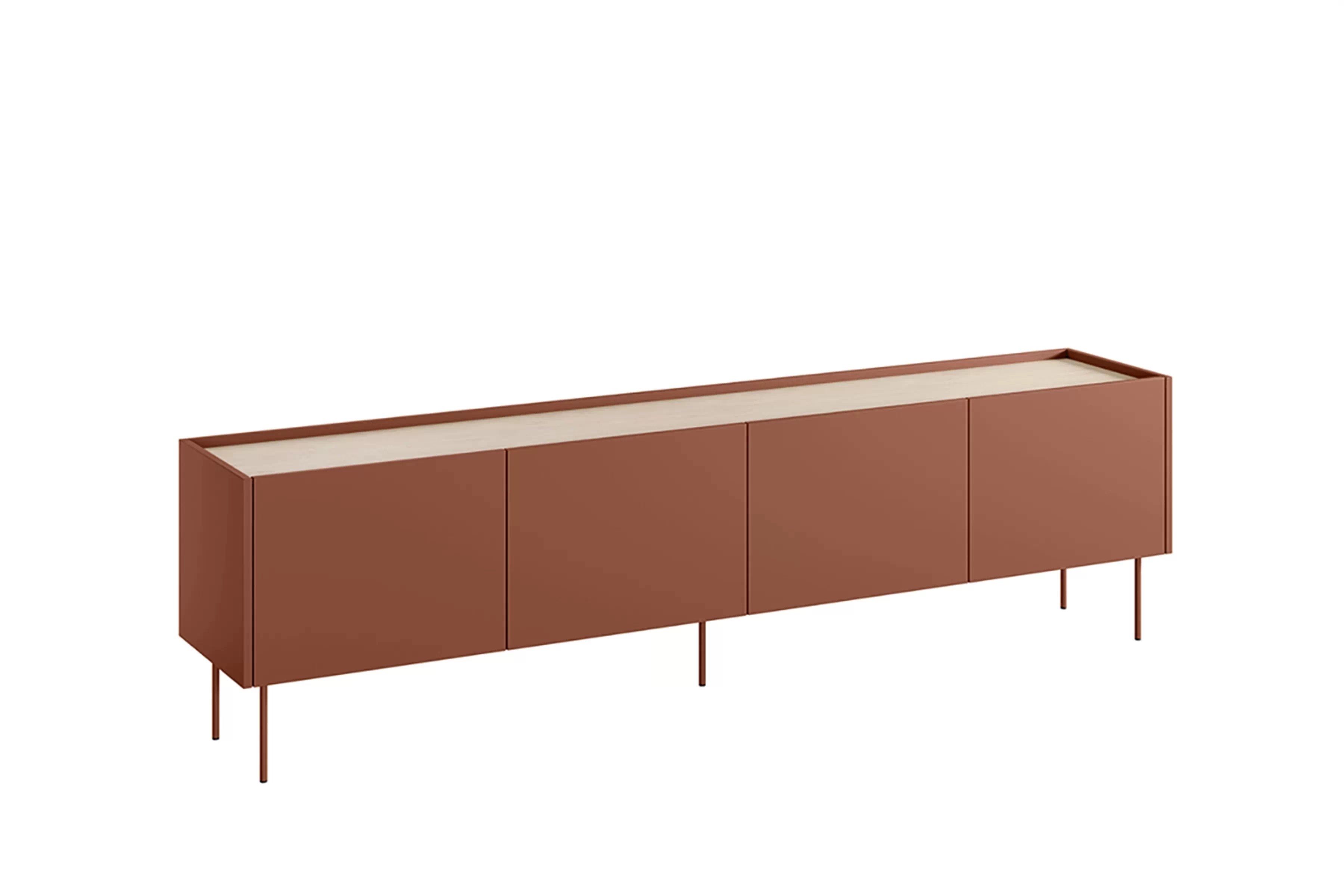 TV stolík Desin 220 cm - ceramic red / dub nagano TV skrinka Desin 220 cm z metalowymi nogami - ceramic red / Dub nagano