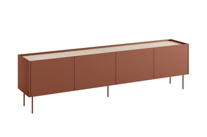 TV stolek Desin 220 cm se skrytou zásuvkou - ceramic red / dub nagano