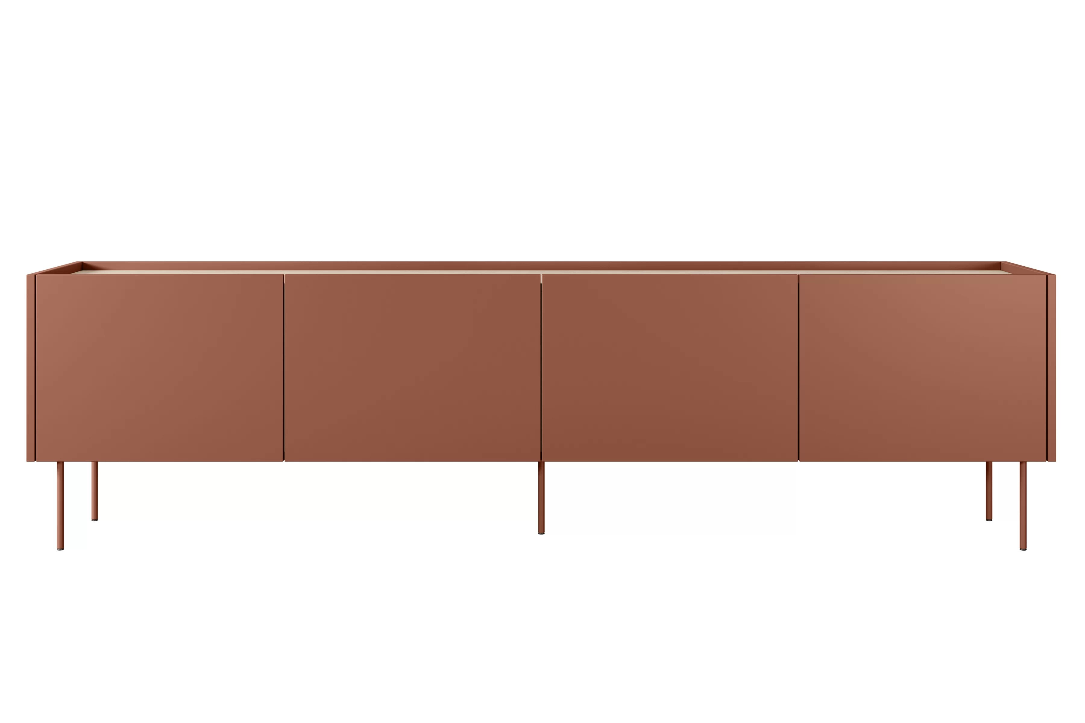 TV stolek Desin 220 cm se skrytou zásuvkou - ceramic red / dub nagano skříňka RTV Desin 220 cm  z ukryta szuflada na kovových nohách - ceramic red / dub nagano