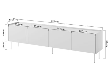 TV skříňka Desin 220 cm se skrytou zásuvkou - kašmír / dub nagano skříňka RTV Desin 220 cm  z ukryta szuflada na kovových nohách - černá mat / dub nagano