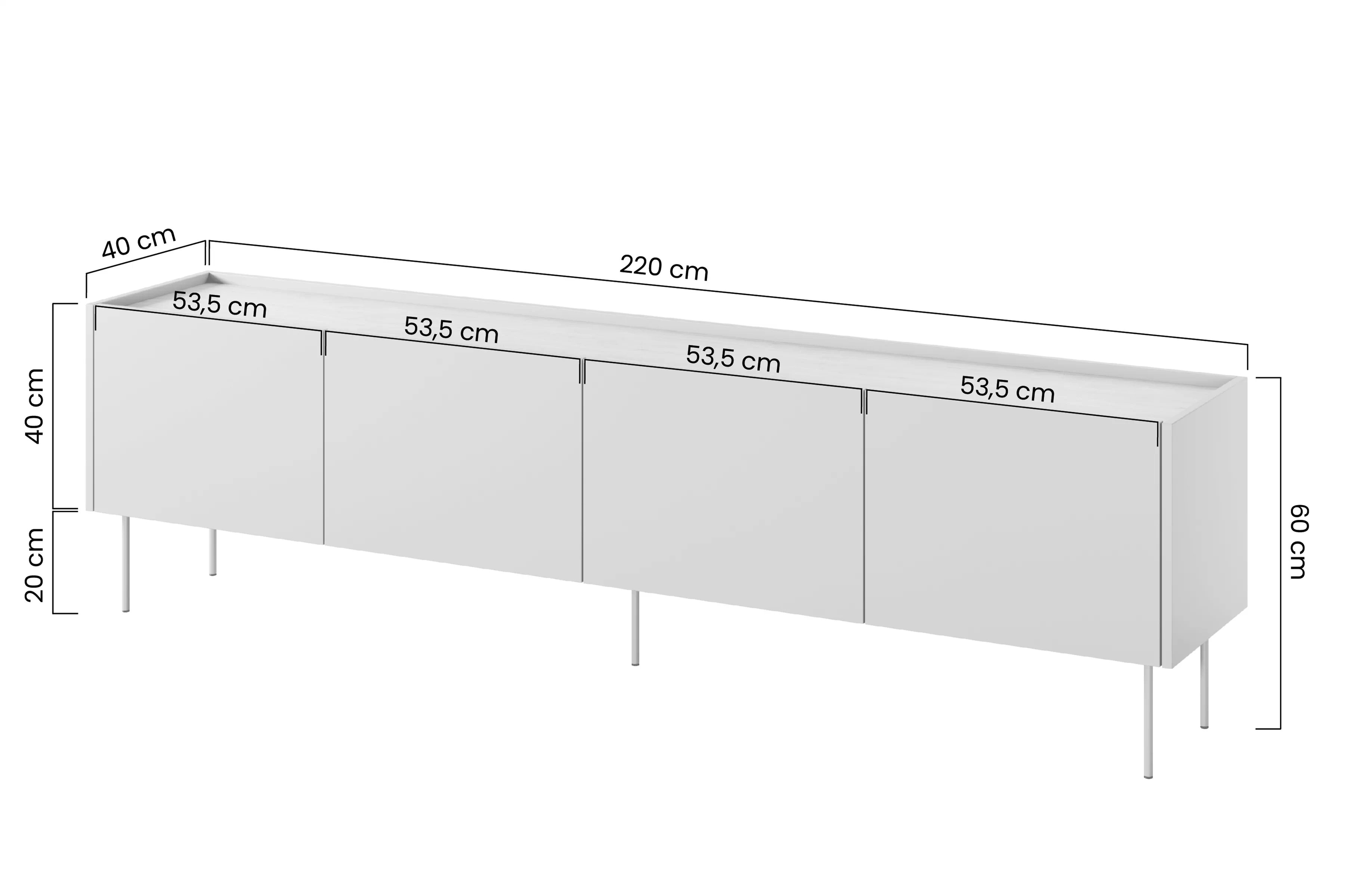 TV stolek Desin 220 cm se 2 skrytými zásuvkami - černý mat / dub nagano skříňka RTV Desin 220 cm z 2 ukrytymi zásuvkami - černá mat / dub nagano