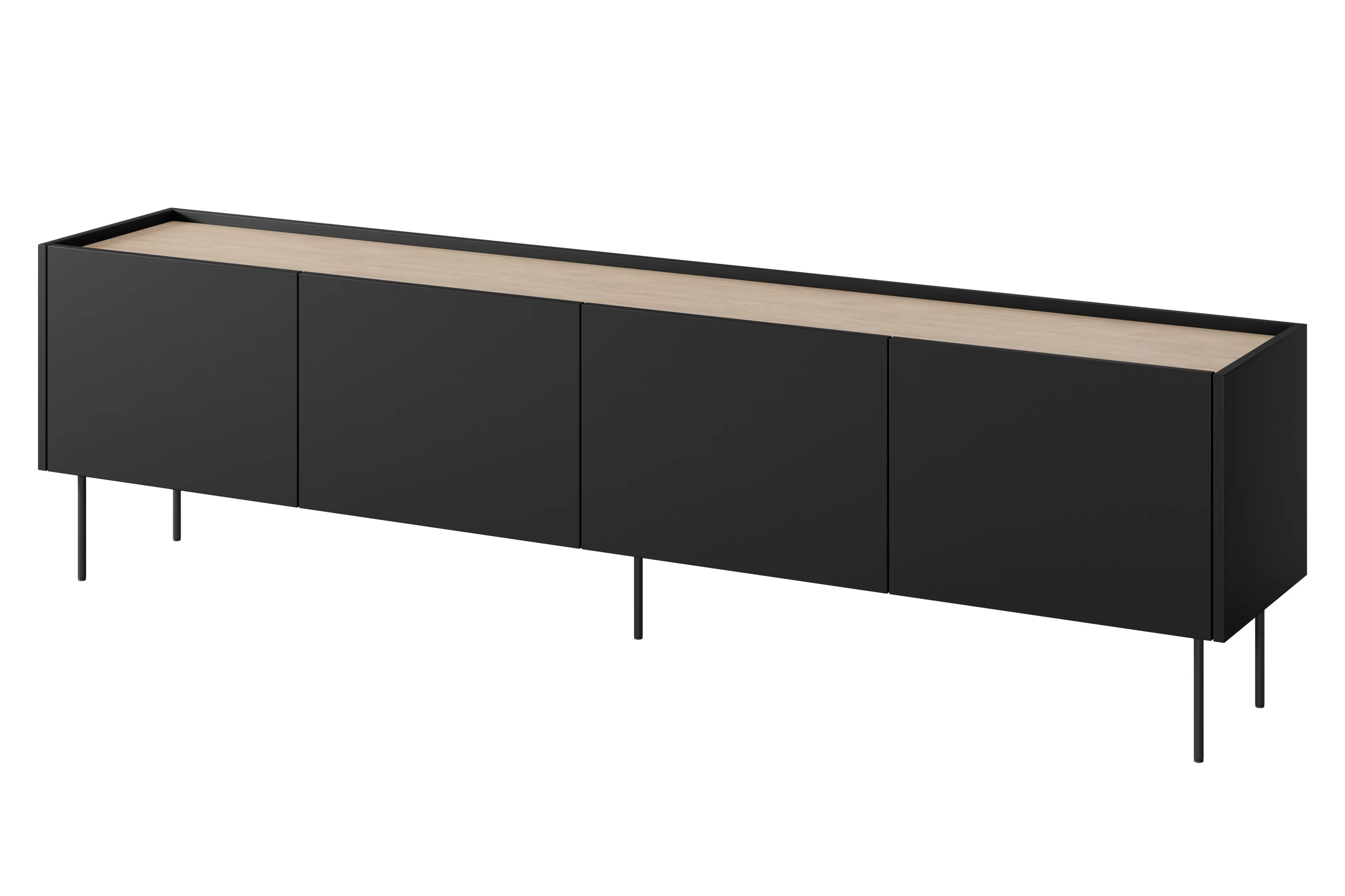 TV stolek Desin 220 cm se 2 skrytými zásuvkami - černý mat / dub nagano skříňka RTV Desin 220 cm z 2 ukrytymi zásuvkami - černá mat / dub nagano