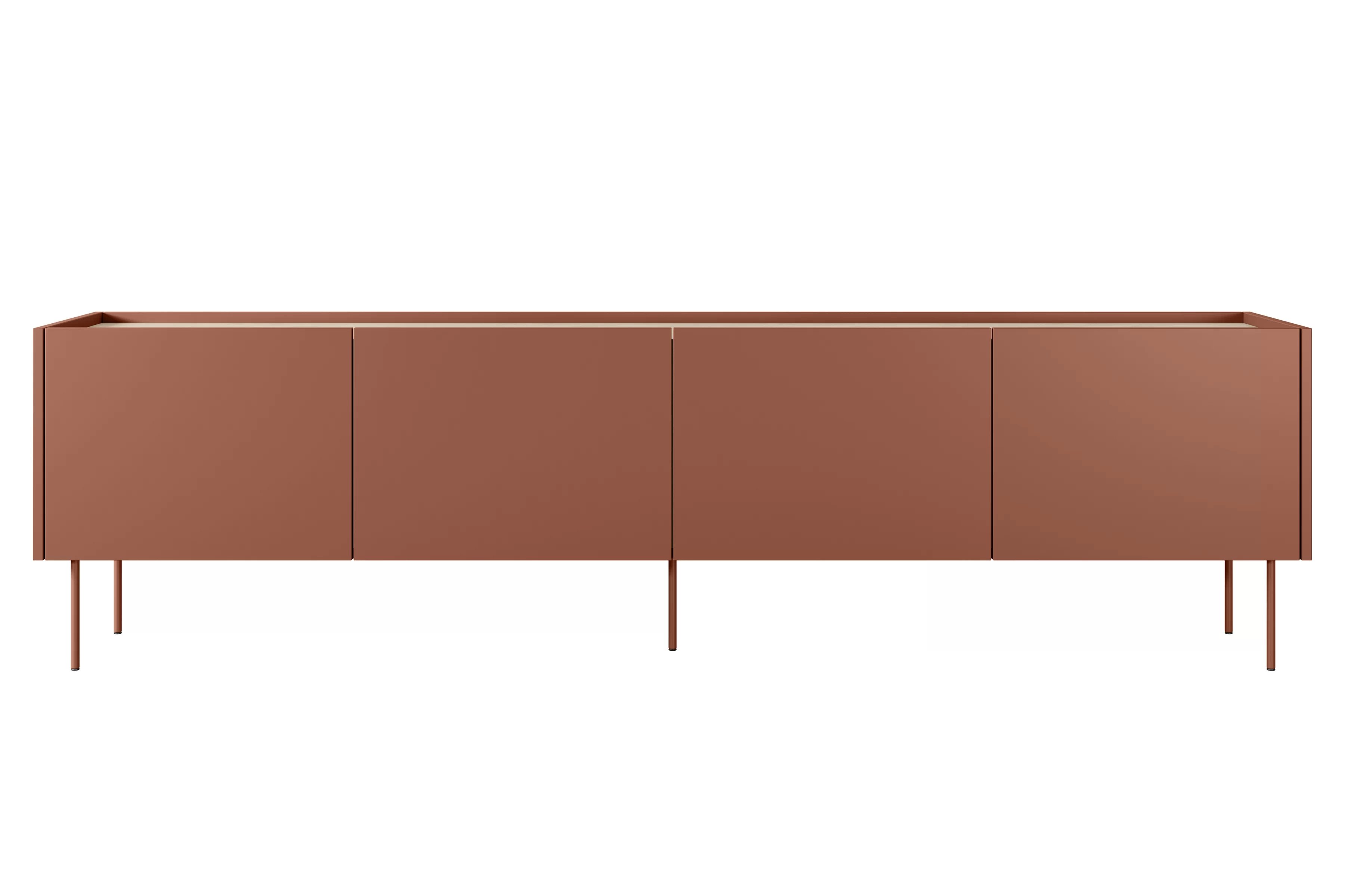 TV stolek Desin 220 cm se dvěma skrytými zásuvkami - ceramic red / dub nagano skříňka RTV Desin 220 cm z 2 ukrytymi zásuvkami - Červený / ceramic red / dub nagano