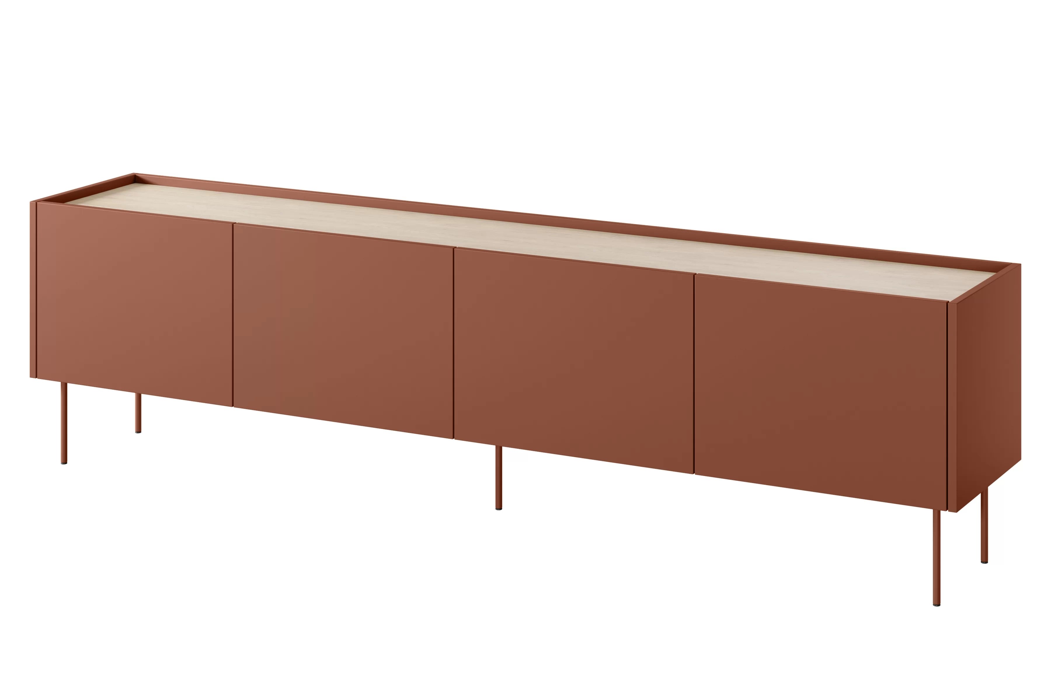 TV stolek Desin 220 cm se dvěma skrytými zásuvkami - ceramic red / dub nagano skříňka RTV Desin 220 cm z 2 ukrytymi zásuvkami - Červený / ceramic red / dub nagano