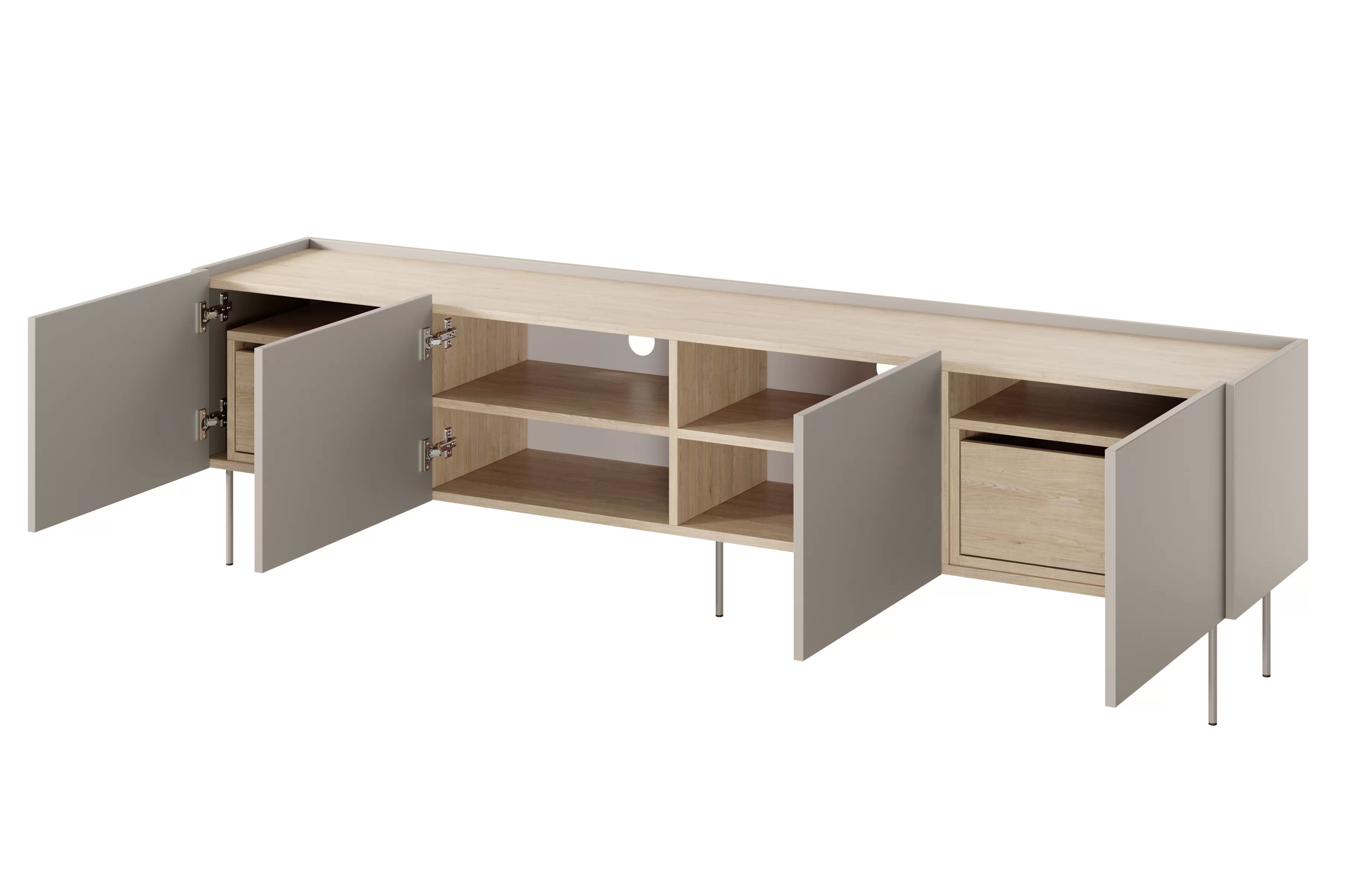 TV stolík Desin 220 cm s 2 skrytými zásuvkami - kašmír / dub nagano TV skrinka Desin 220 cm z 2 ukrytymi zásuvkami - kašmír / Dub nagano