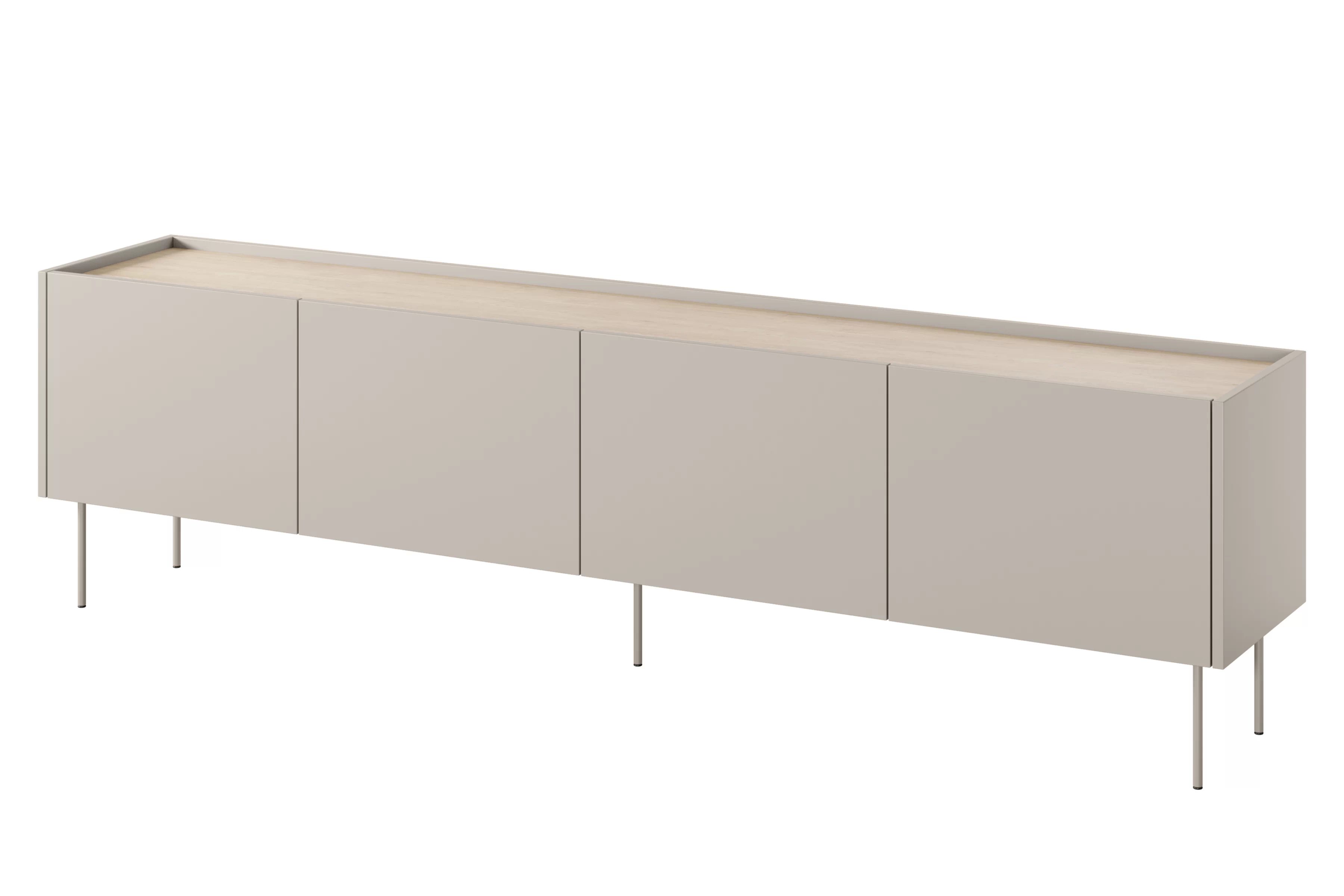 TV stolík Desin 220 cm s 2 skrytými zásuvkami - kašmír / dub nagano TV skrinka Desin 220 cm z 2 ukrytymi zásuvkami - kašmír / Dub nagano