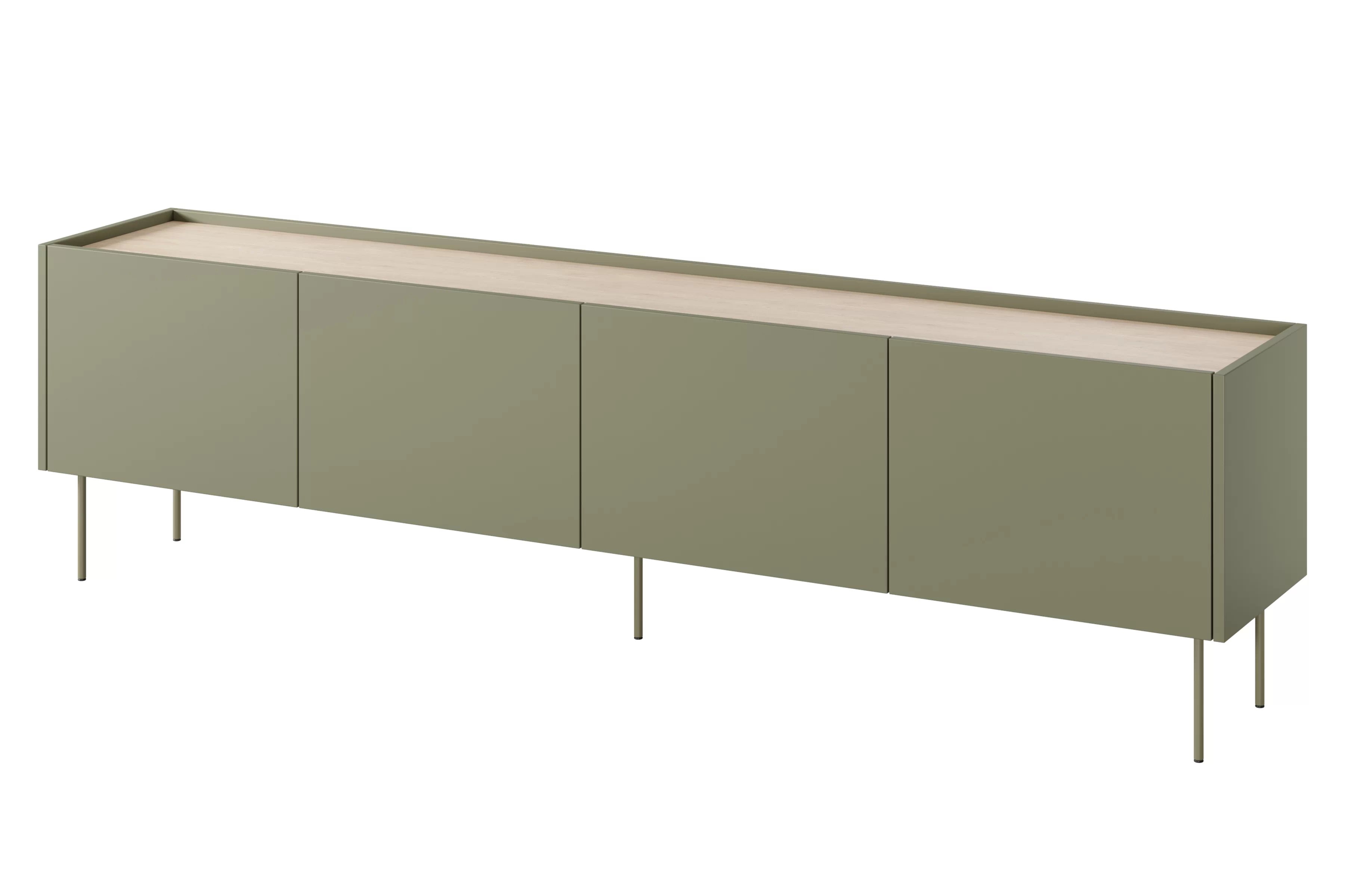 TV stolek Desin 220 cm se dvěma skrytými zásuvkami - olivová / dub nagano skříňka RTV Desin 220 cm z 2 ukrytymi zásuvkami - olivová / dub nagano