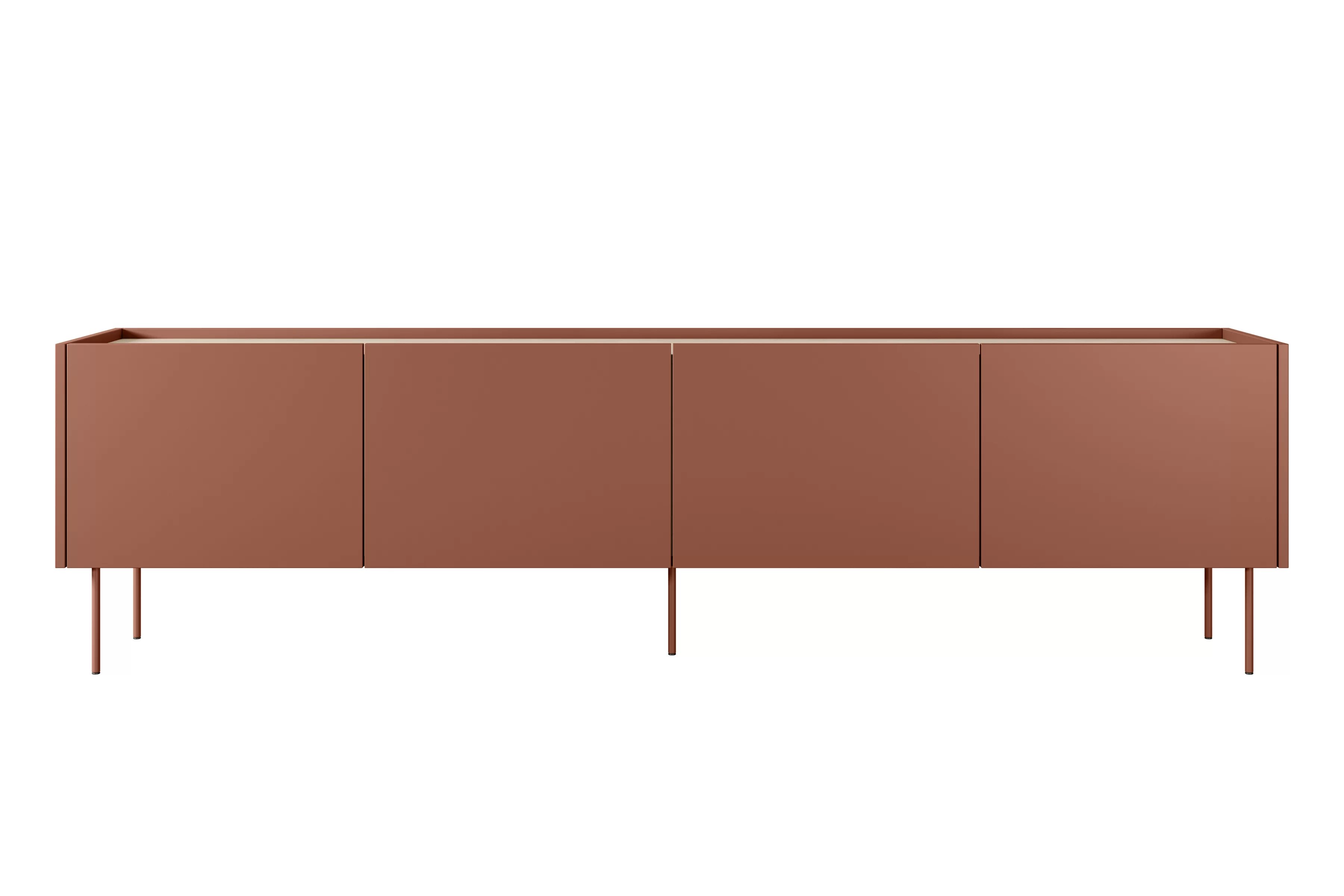 TV stolík Desin 220 cm - ceramic red / dub nagano TV skrinka Desin 220 cm z metalowymi nogami - ceramic red / Dub nagano