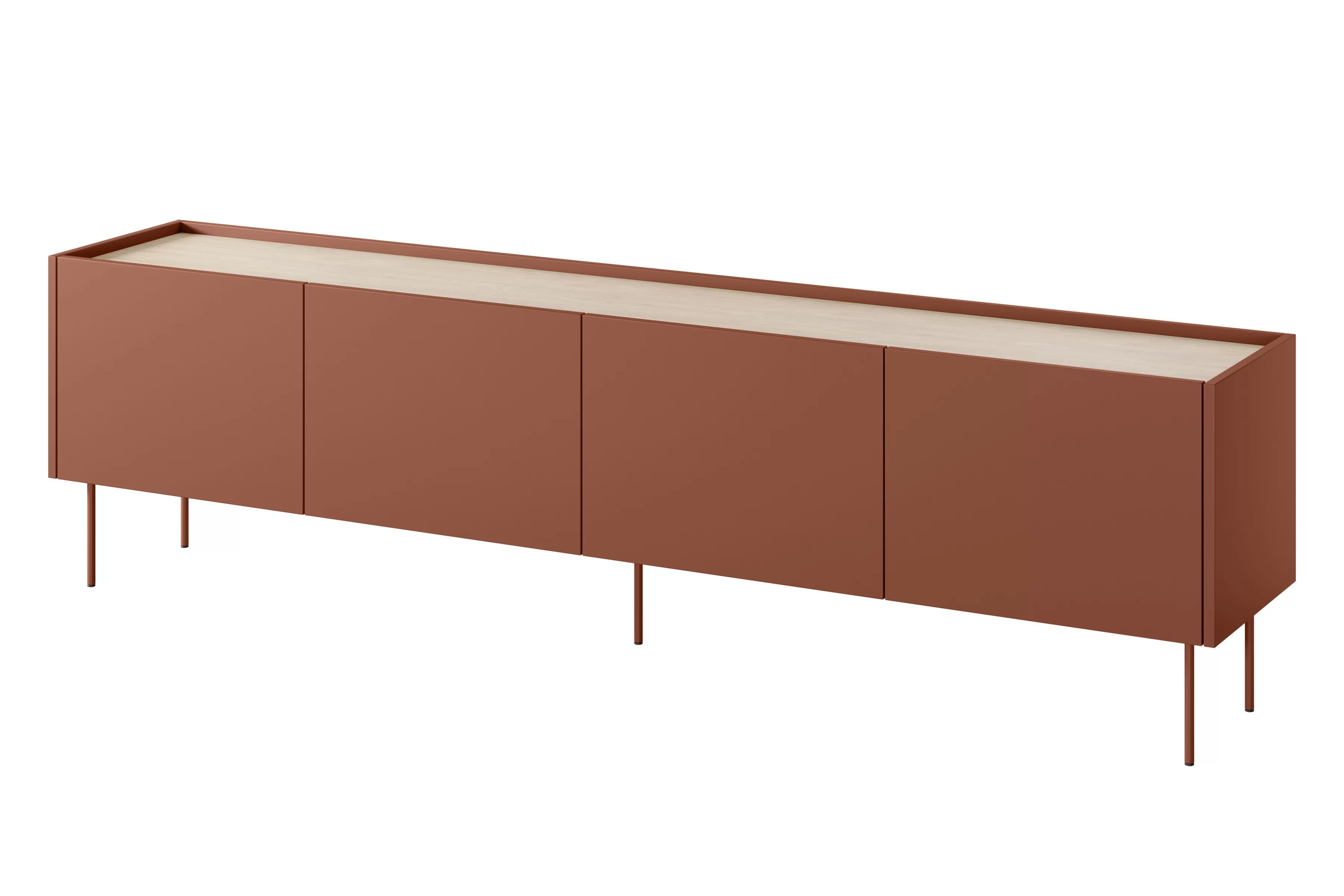 TV stolík Desin 220 cm - ceramic red / dub nagano Szafka RTV Desin 220 cm z metalowymi nogami - ceramic red / dąb nagano