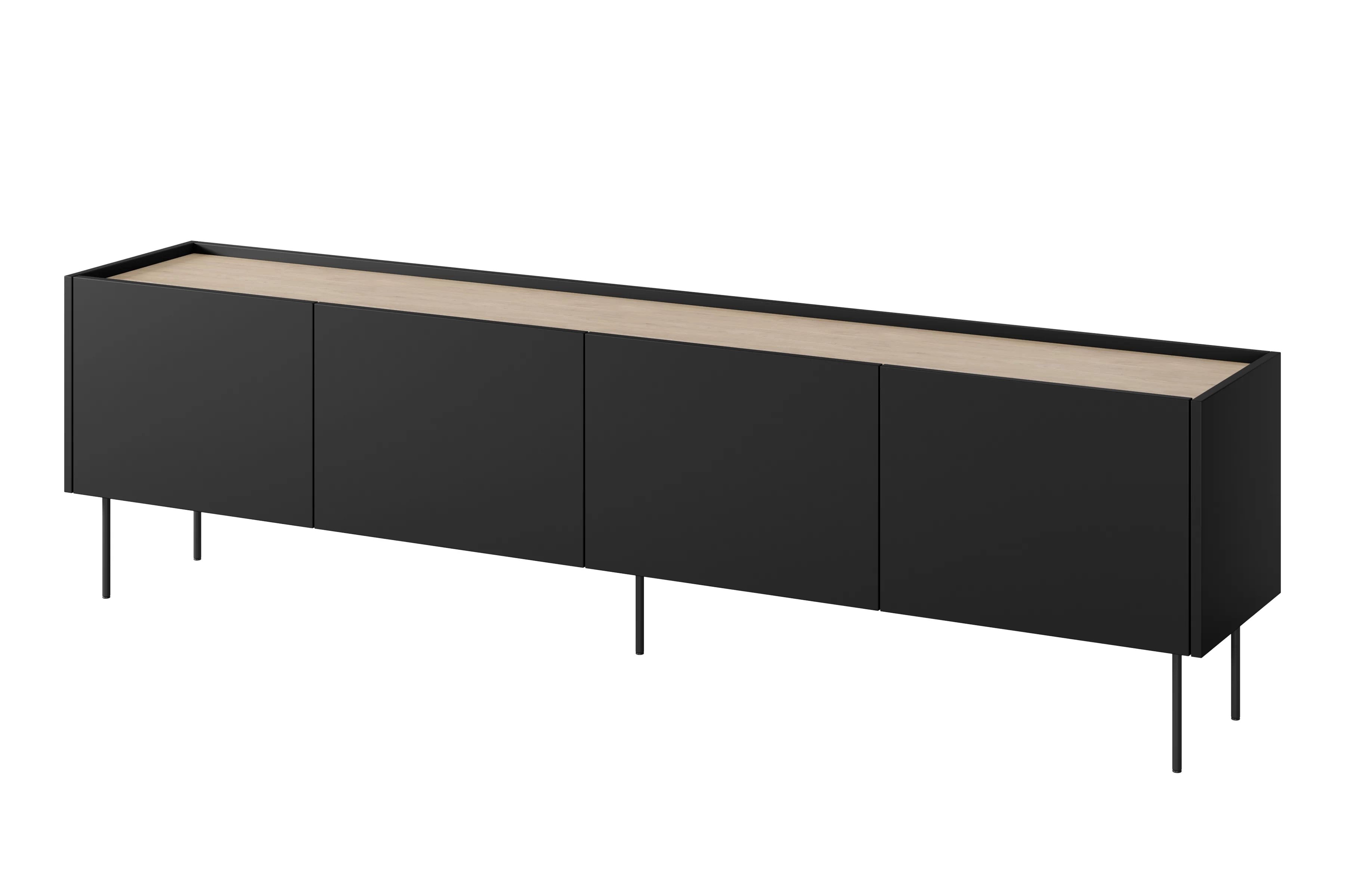 TV stolík Desin 220 cm s kovovými nohami - čierny mat / dub nagano TV skrinka Desin 220 cm z metalowymi nogami - Čierny mat / Dub nagano