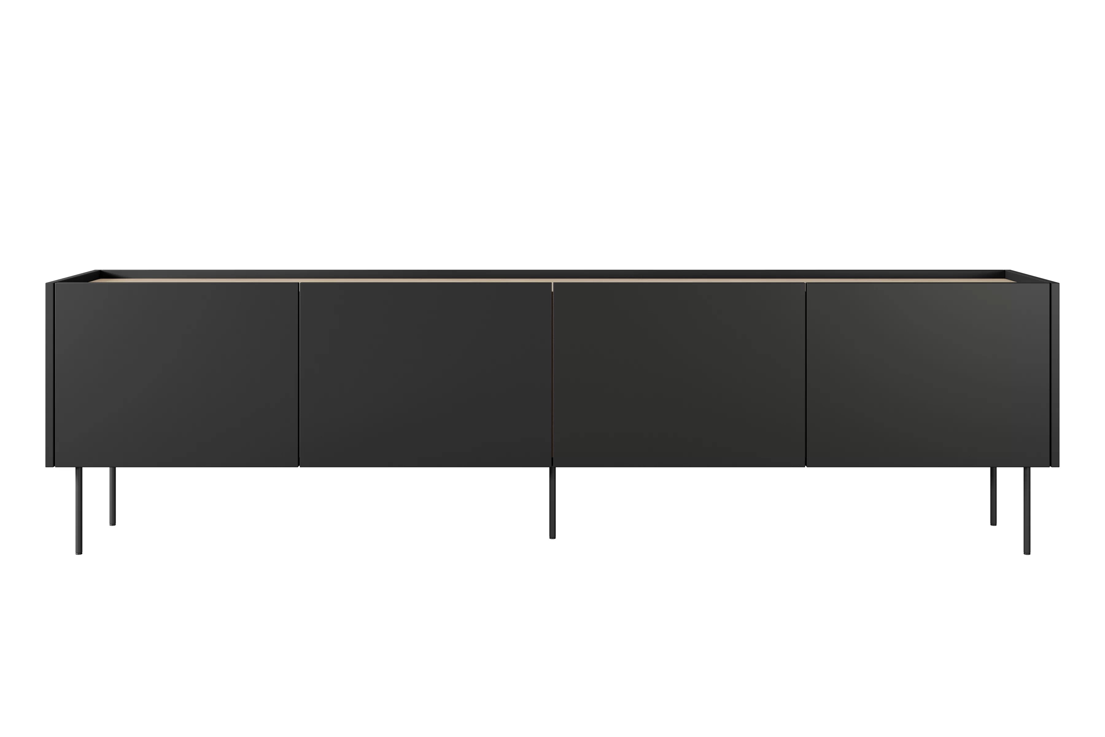 TV stolík Desin 220 cm s kovovými nohami - čierny mat / dub nagano TV skrinka Desin 220 cm z metalowymi nogami - Čierny mat / Dub nagano