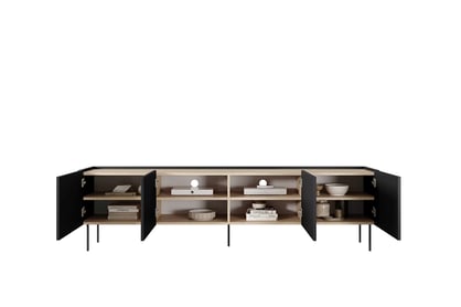 TV stolík Desin 220 cm s kovovými nohami - čierny mat / dub nagano TV skrinka Desin 220 cm z metalowymi nogami - Čierny mat / Dub nagano