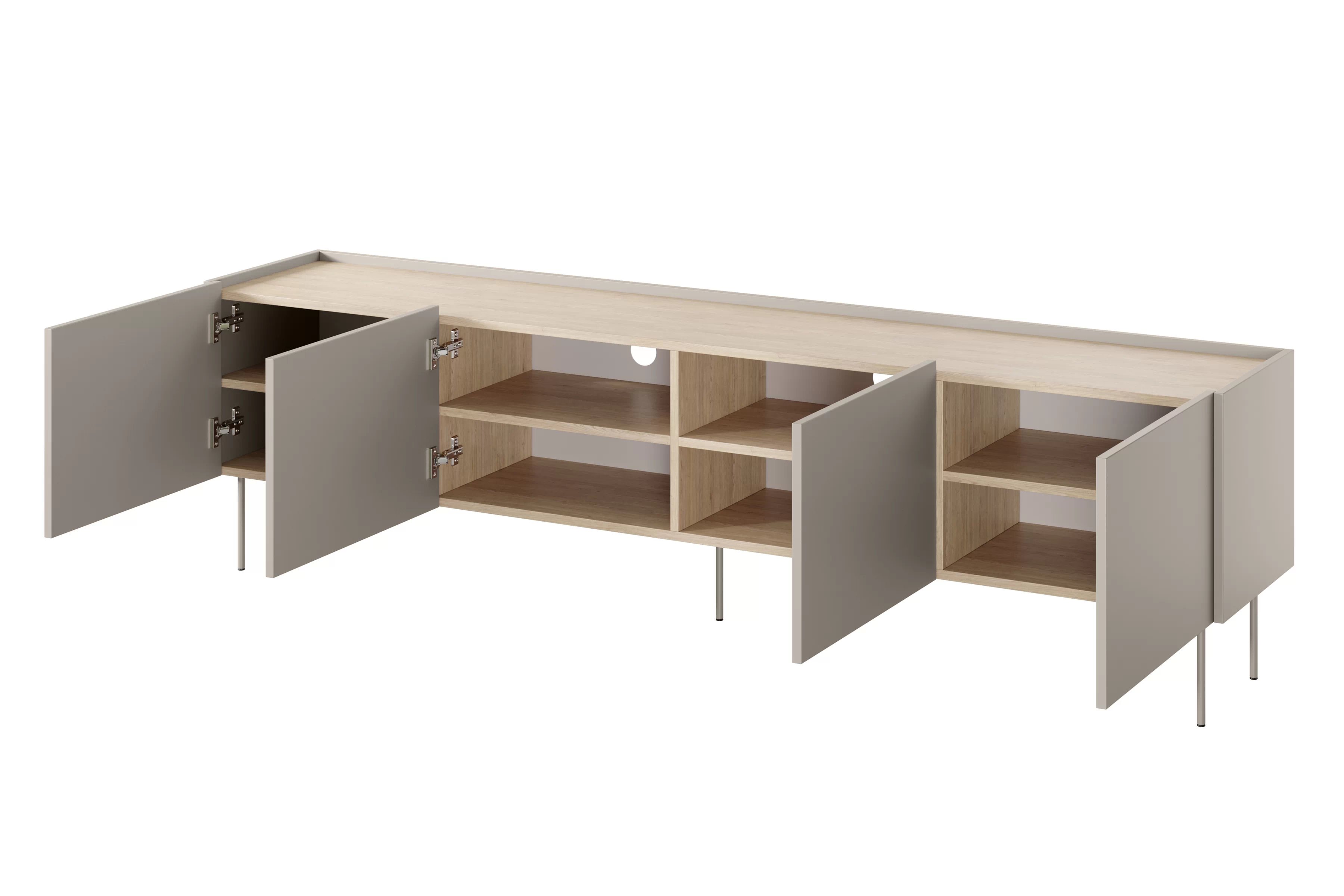 TV skrinka Desin na kovových nohách 220 cm - kašmír / dub nagano TV skrinka Desin 220 cm z metalowymi nogami - kašmír / Dub nagano