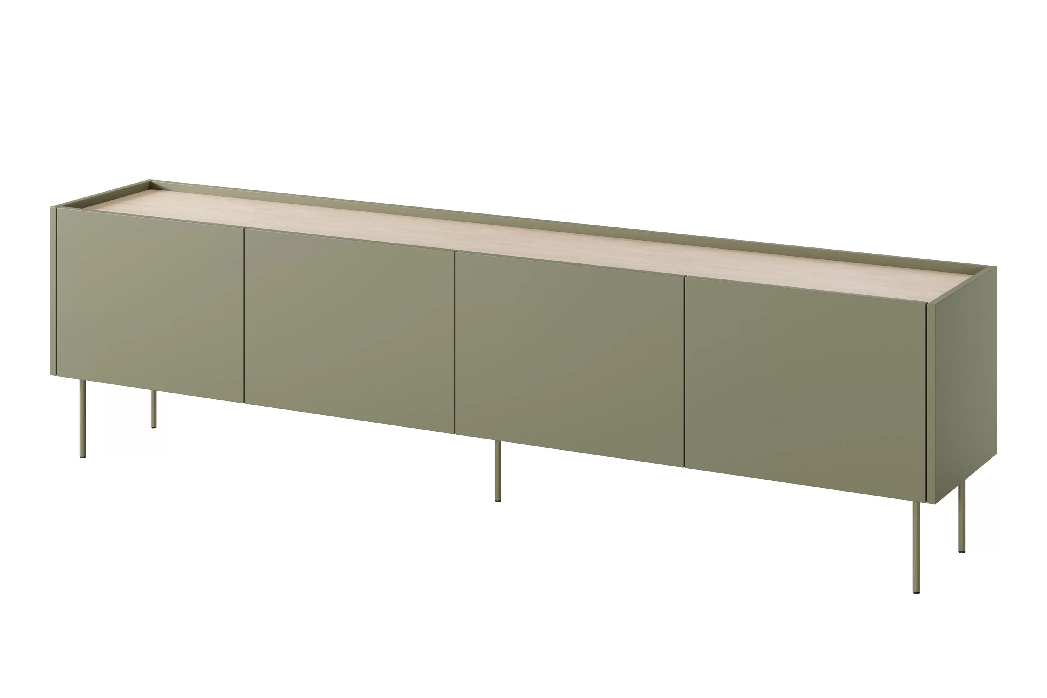 TV stolek Desin 220 cm s kovovými nohami - olivová / dub nagano skříňka RTV Desin 220 cm z metalowymi nogami - olivová / dub nagano