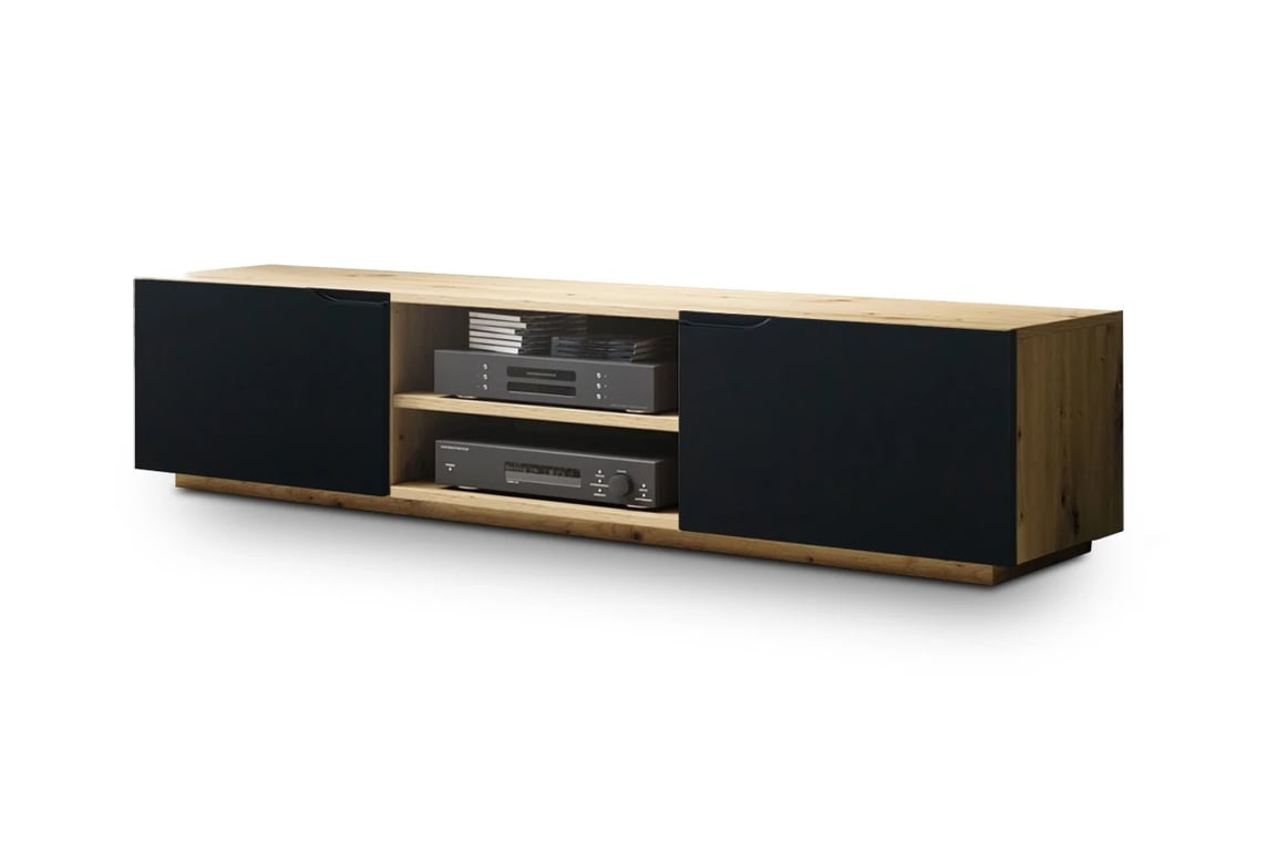 TV skříňka Loftia Mini 160 cm - dub artisan / černý mat Skříňka tv doze mini do obývacího pokoje