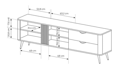 TV stolek Edrin 195 cm se zásuvkami - dub dunin / černá skříňka RTV Edrin 195 cm se zásuvkami - dub dunin / černá