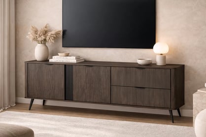 TV stolek Edrin 195 cm se zásuvkami - dub dunin / černá skříňka RTV Edrin 195 cm se zásuvkami - dub dunin / černá