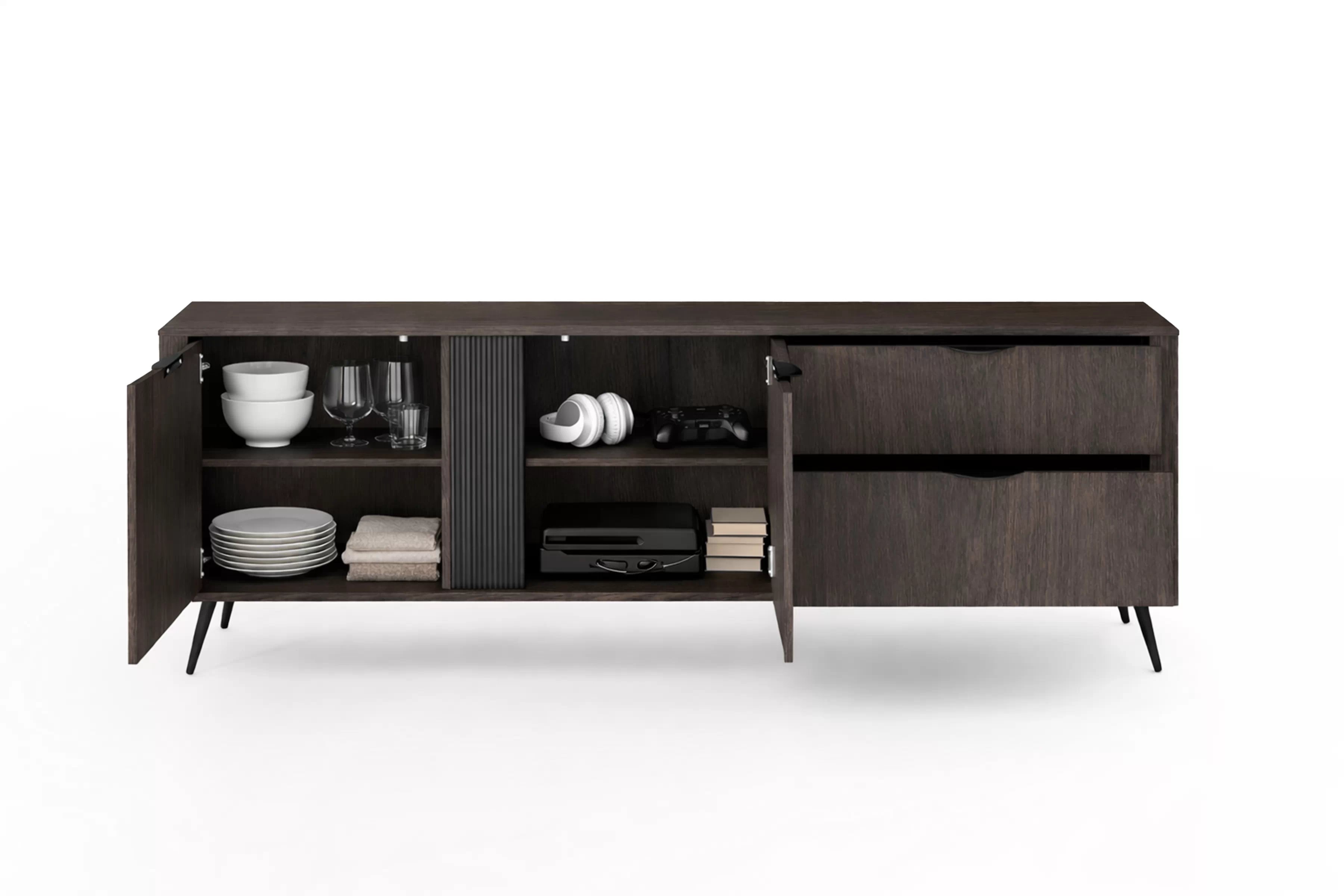 TV stolek Edrin 195 cm se zásuvkami - dub dunin / černá skříňka RTV Edrin 195 cm se zásuvkami - dub dunin / černá