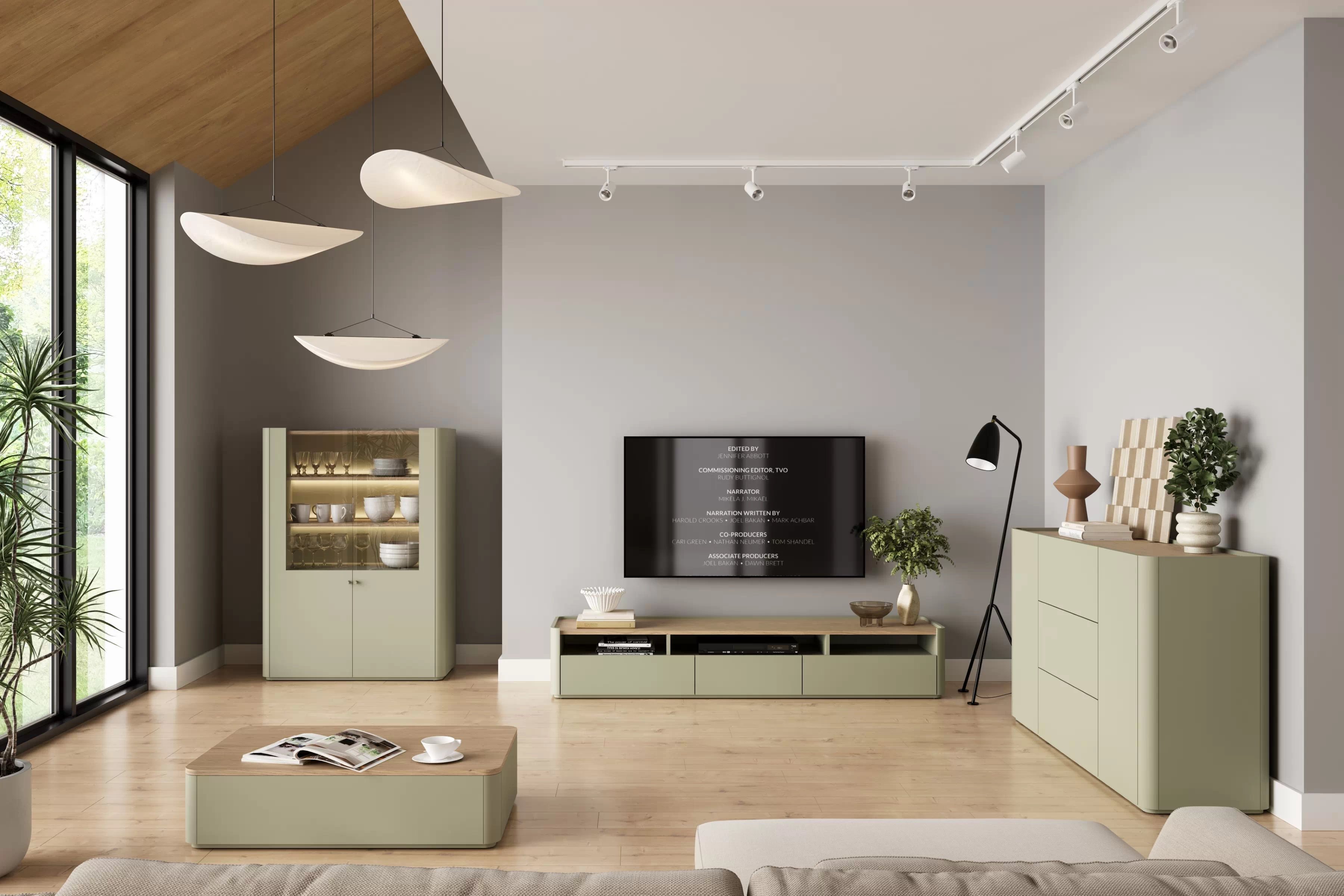 TV stolek Elivo 200 cm - eukalyptus / dub baltic dune skříňka RTV Elivo 200 cm - eukaliptus / dub baltic dune