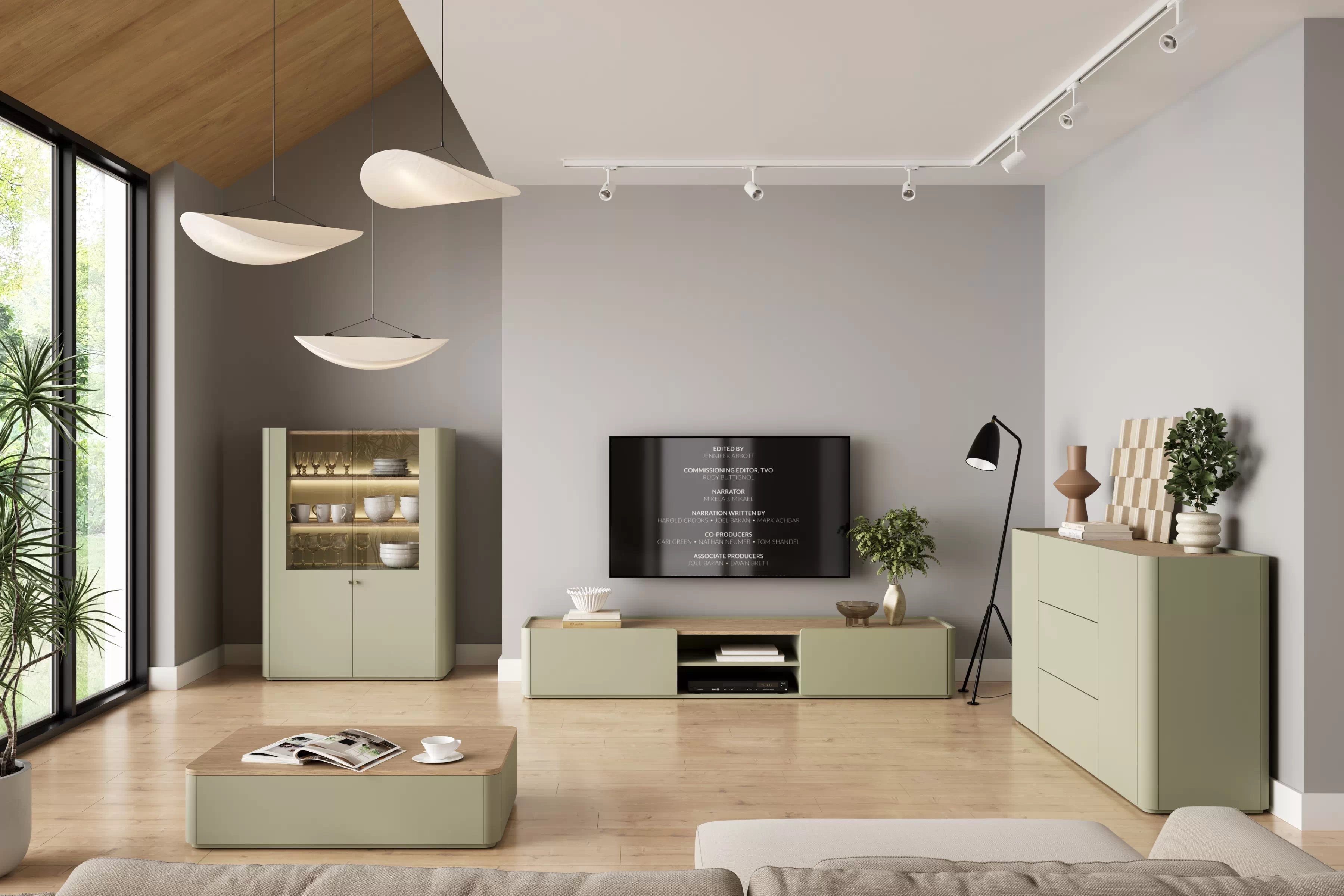 TV stolík Elivo 220 cm so zásuvkou - eukalyptus / dub baltic dune TV skrinka Elivo 220 cm - eukaliptus / Dub baltic dune