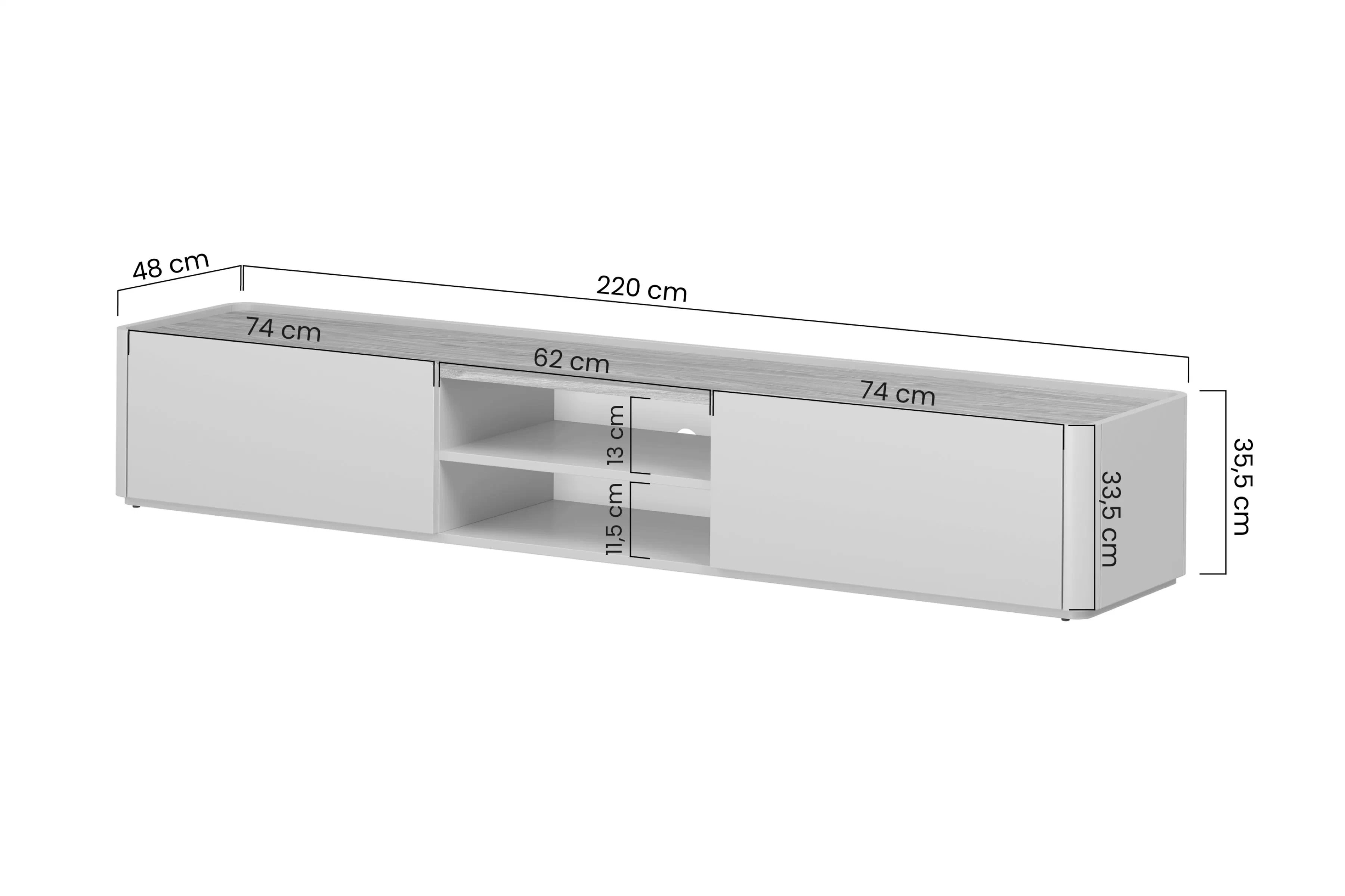 TV stolík Elivo 220 cm so zásuvkou - kašmír / olejovaný dub TV skrinka Elivo 220 cm - kašmír / Dub olejowany