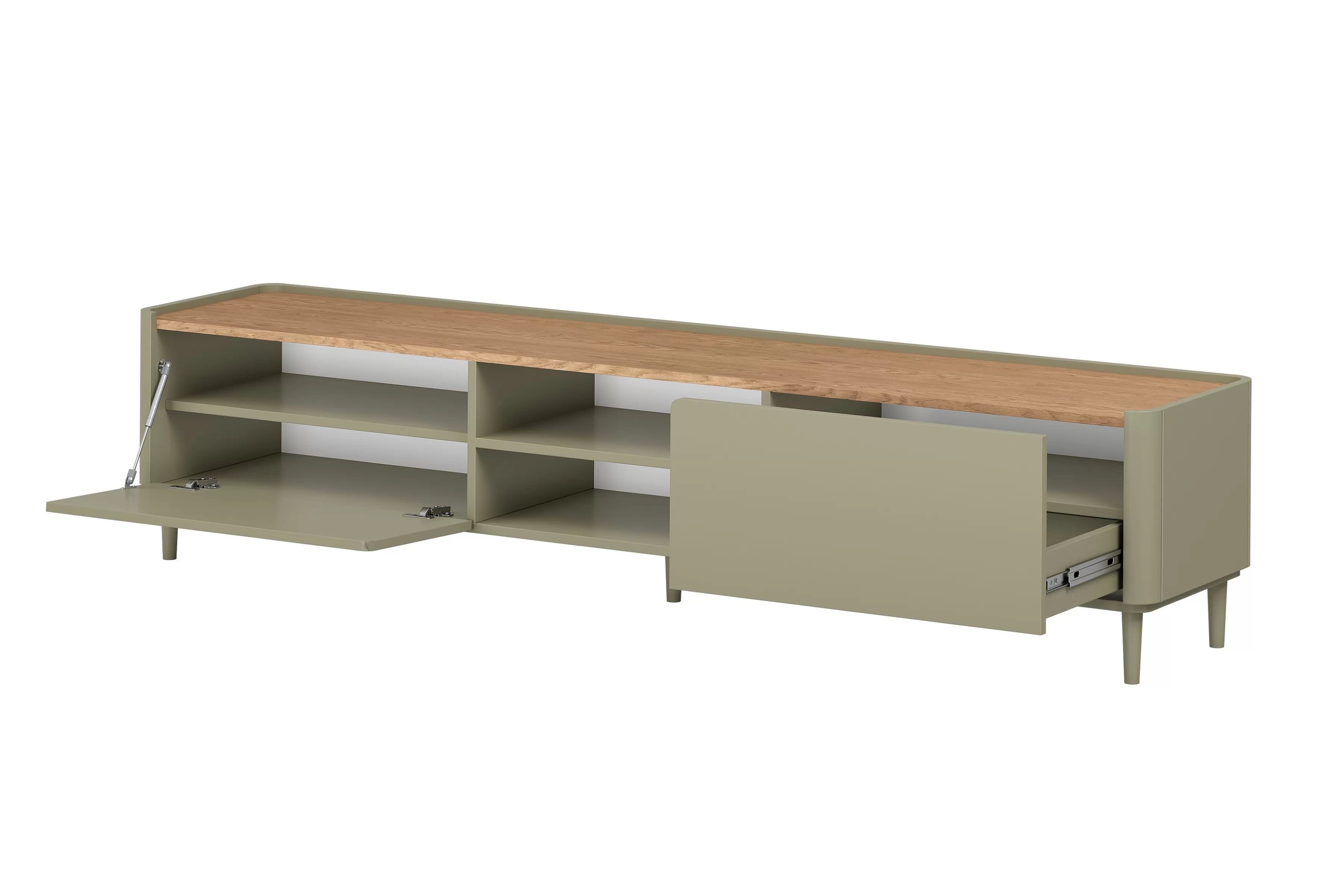 TV stolík Elivo 220 cm na nožičkách - eukalyptus / dub baltic dune TV skrinka Elivo 220 cm na nôžkach - eukaliptus / Dub baltic dune