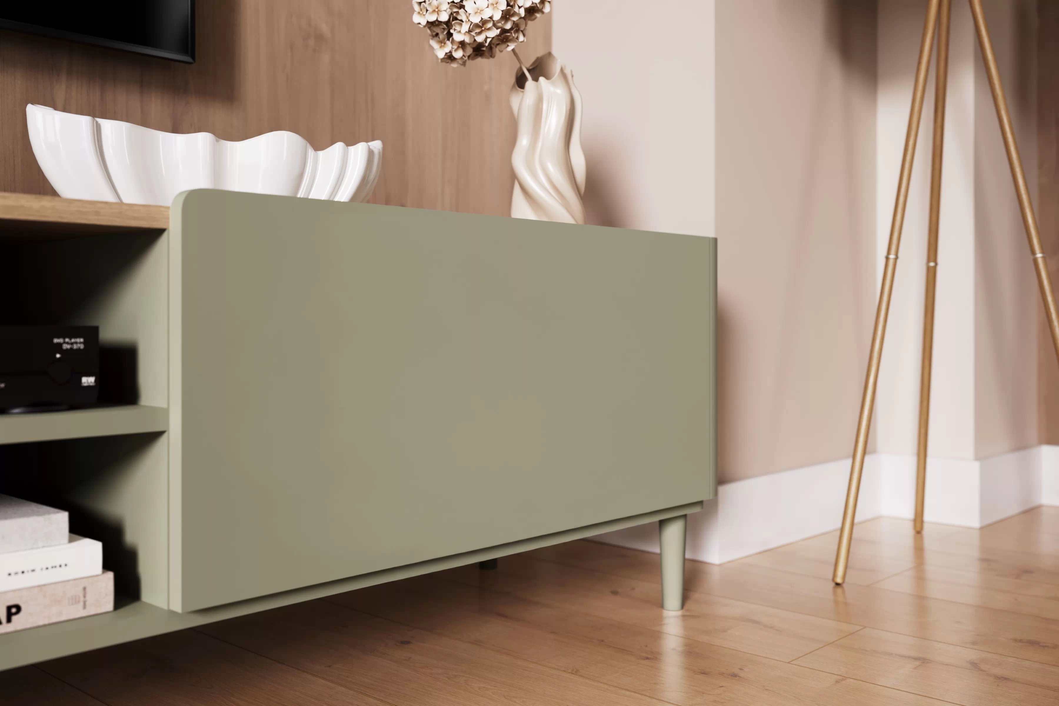 TV stolík Elivo 220 cm na nožičkách - eukalyptus / dub baltic dune TV skrinka Elivo 220 cm na nôžkach - eukaliptus / Dub baltic dune