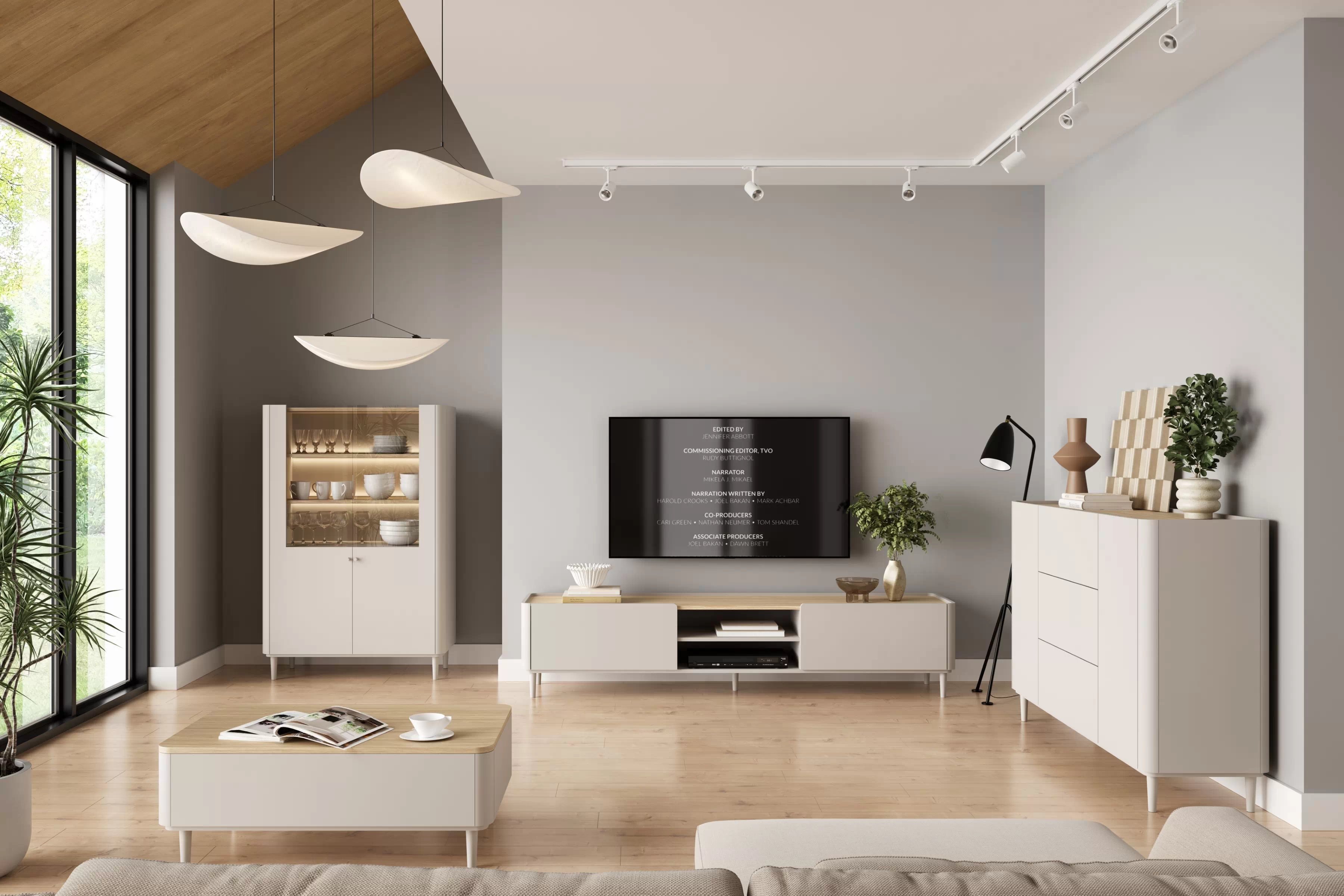 TV stolík Elivo 220 cm na nožičkách - kašmírová / dub olejovaný TV skrinka Elivo 220 cm na nôžkach - kašmír / Dub olejowany