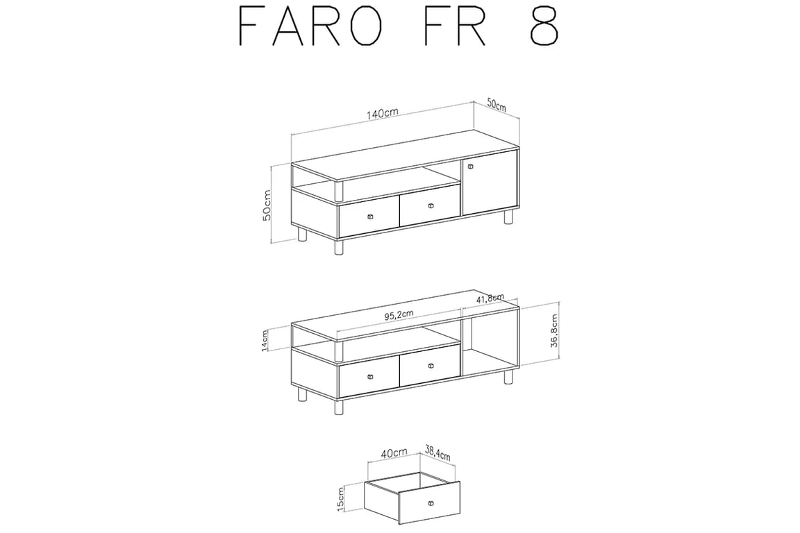 TV skříňka Faro FR8 - bílý lux / dub artisan / šedá TV skříňka Faro FR8 - Bílý lux / Dub artisan / šedý - schemat