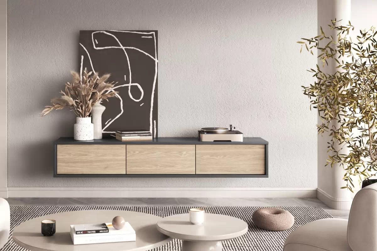TV stolík Frida 180 cm - antracitová / dub olejovaný TV skrinka Frida 38 - 180 cm - Antracytová / Dub olejowany