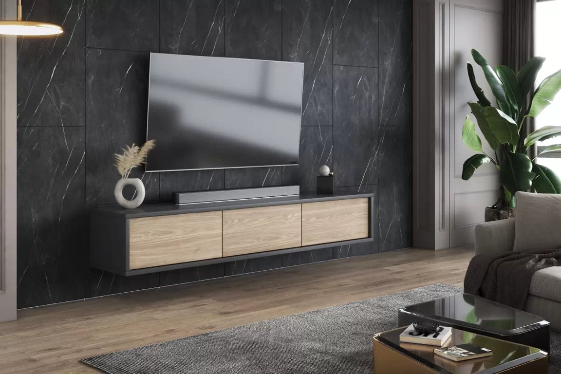 TV stolík Frida 180 cm - antracit / olejovaný dub TV skrinka Frida 38 - 180 cm - Antracytová / Dub olejowany