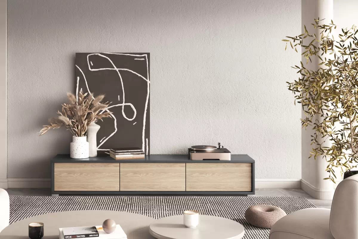 TV stolík Frida 180 cm - antracitová / dub olejovaný TV skrinka Frida 38 - 180 cm - Antracytová / Dub olejowany