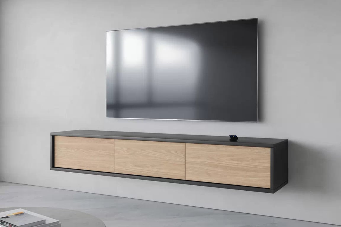 TV stolík Frida 180 cm - antracit / olejovaný dub TV skrinka Frida 38 - 180 cm - Antracytová / Dub olejowany