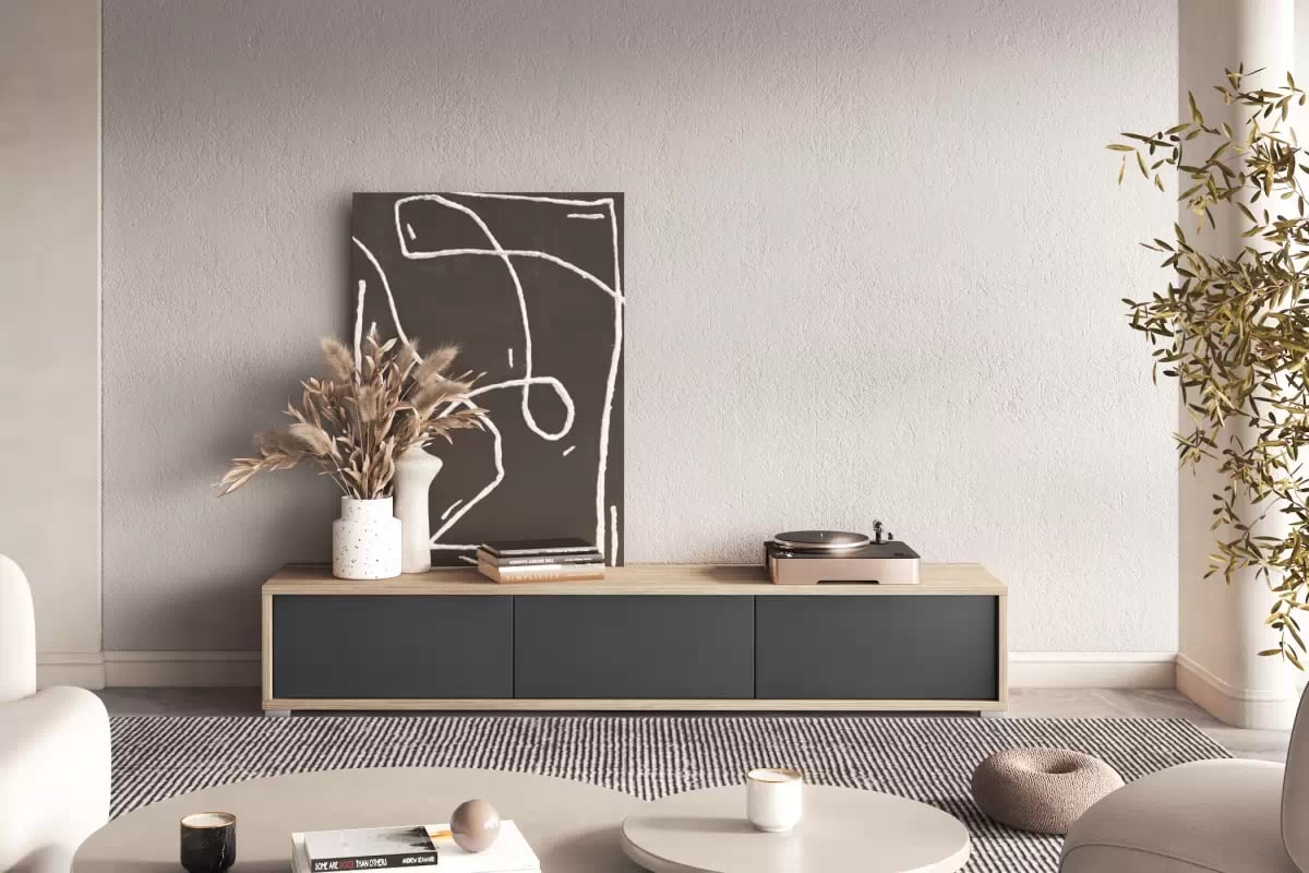 TV stolík Frida 180 cm - dub olejovaný / antracitová TV skrinka Frida 38 - 180 cm - Dub olejowany / Antracytová