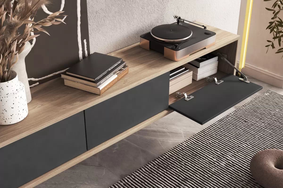 TV stolík Frida 180 cm - dub olejovaný / antracitová TV skrinka Frida 38 - 180 cm - Dub olejowany / Antracytová