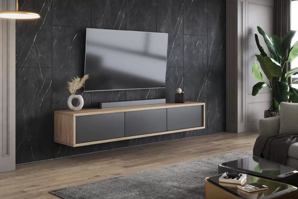 TV stolík Frida 180 cm - dub olejovaný / antracitová TV skrinka Frida 38 - 180 cm - Dub olejowany / Antracytová