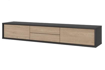 TV stolík Frida 180 cm so zásuvkami - antracit / olejovaný dub